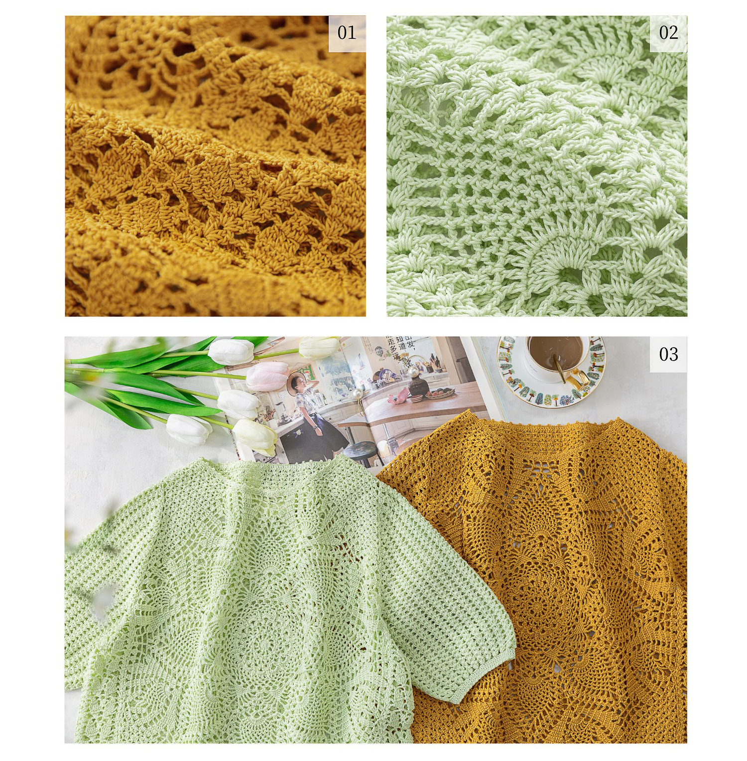 Lace thread hollow pineapple flower,short-sleeved top,handmade DIY,crochet clothes,material package