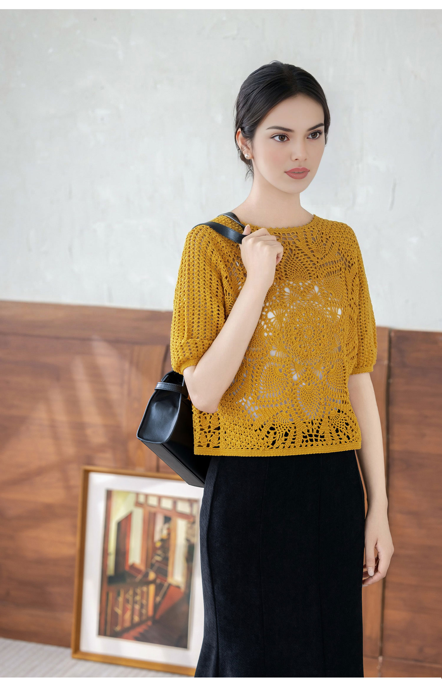 Lace thread hollow pineapple flower,short-sleeved top,handmade DIY,crochet clothes,material package