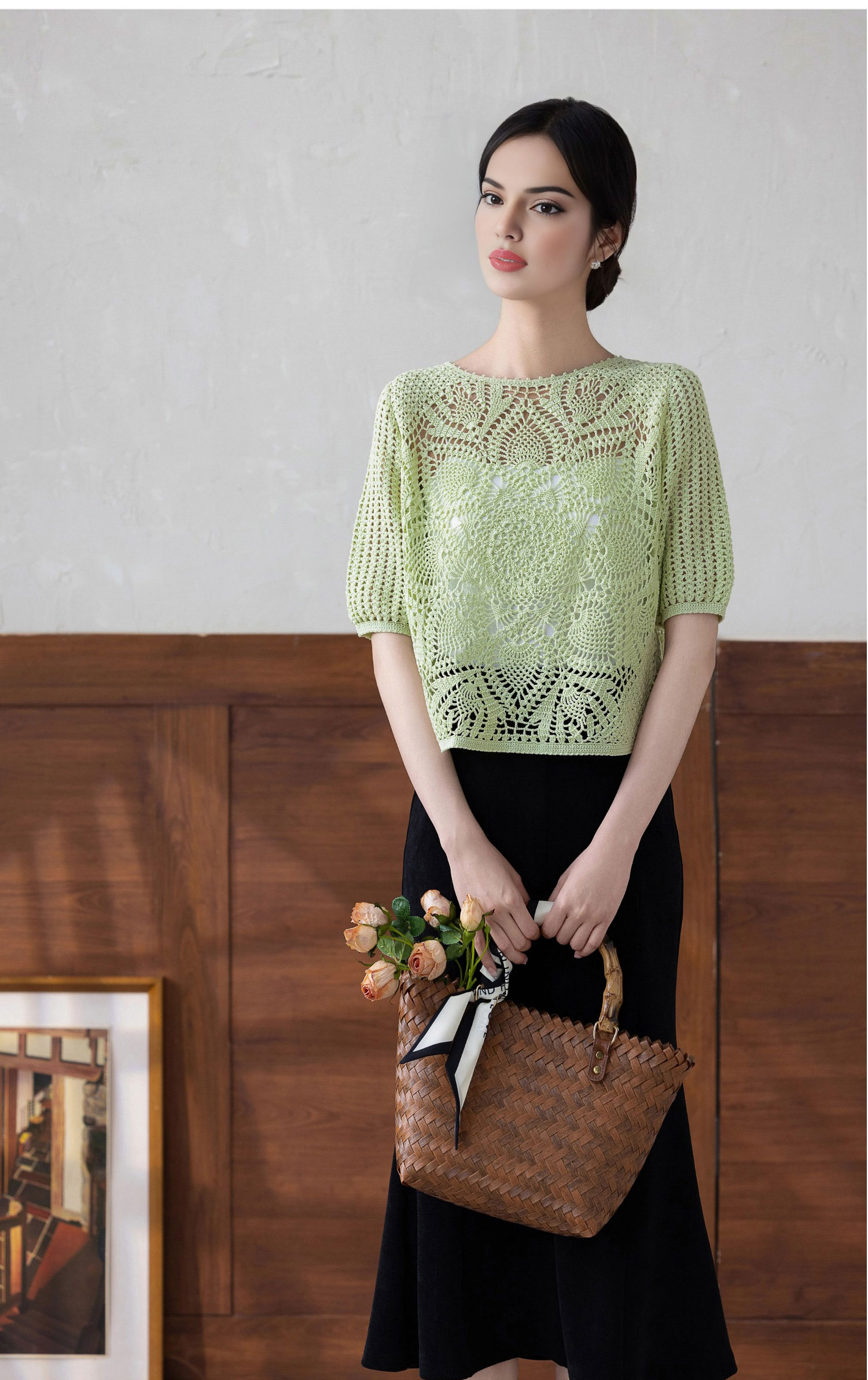 Lace thread hollow pineapple flower,short-sleeved top,handmade DIY,crochet clothes,material package