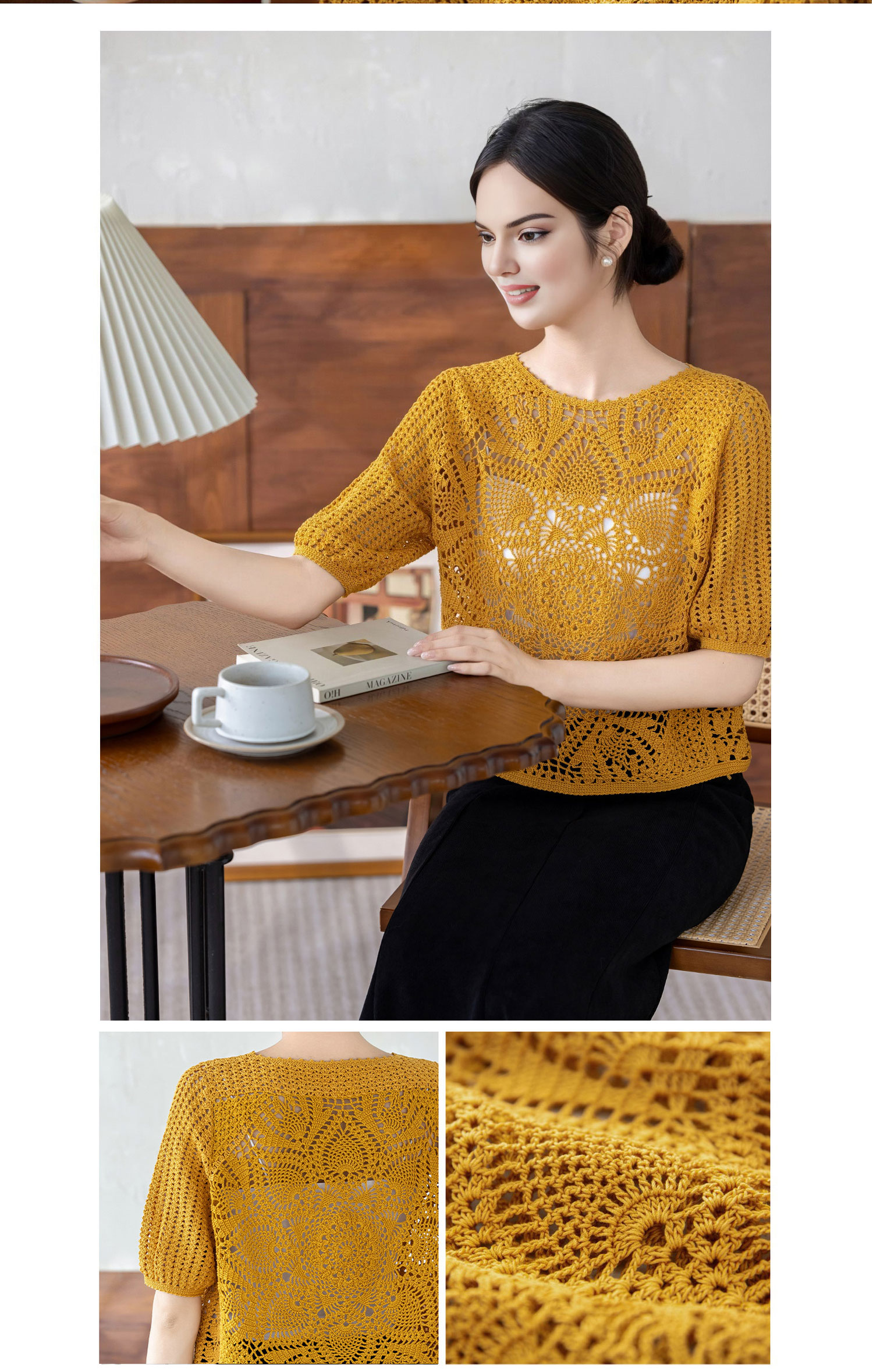 Lace thread hollow pineapple flower,short-sleeved top,handmade DIY,crochet clothes,material package
