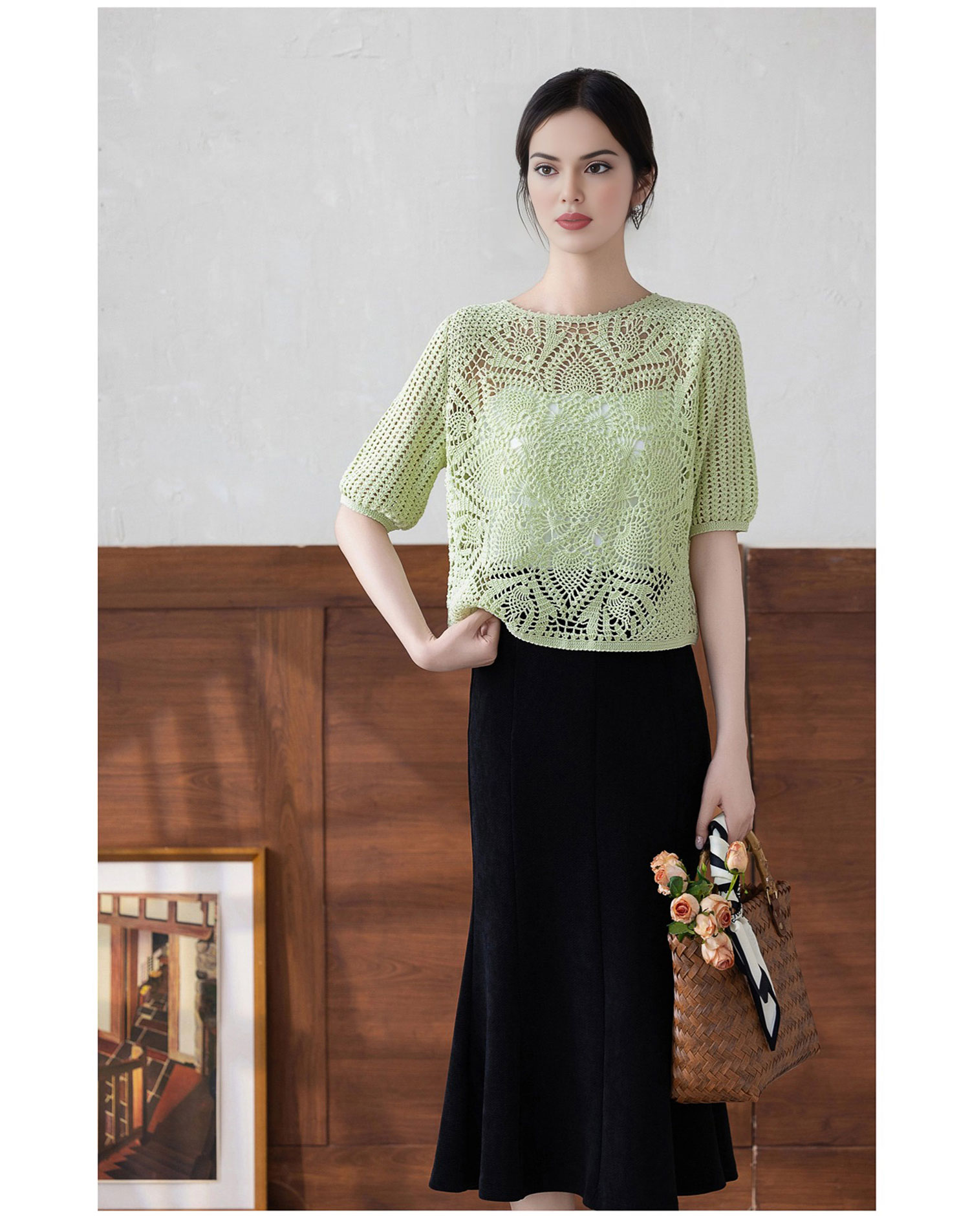 Lace thread hollow pineapple flower,short-sleeved top,handmade DIY,crochet clothes,material package