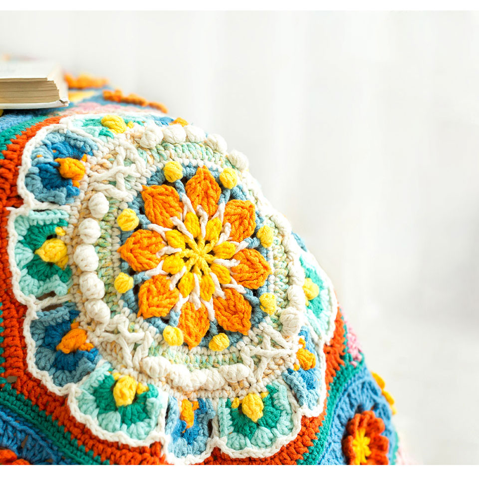 Lotus Nine-square Blanket,Milk Cotton,Hand-woven Blanket,Crochet Material Pack