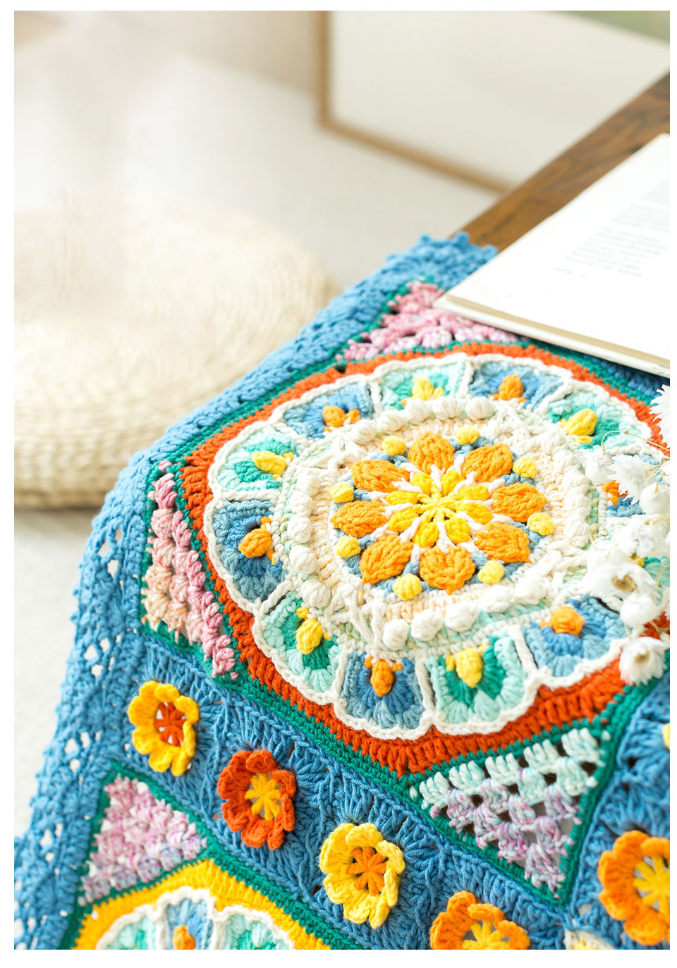 Lotus Nine-square Blanket,Milk Cotton,Hand-woven Blanket,Crochet Material Pack