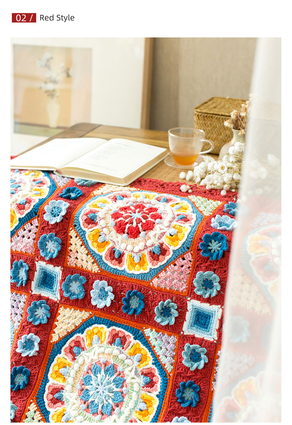 Lotus Nine-square Blanket,Milk Cotton,Hand-woven Blanket,Crochet Material Pack