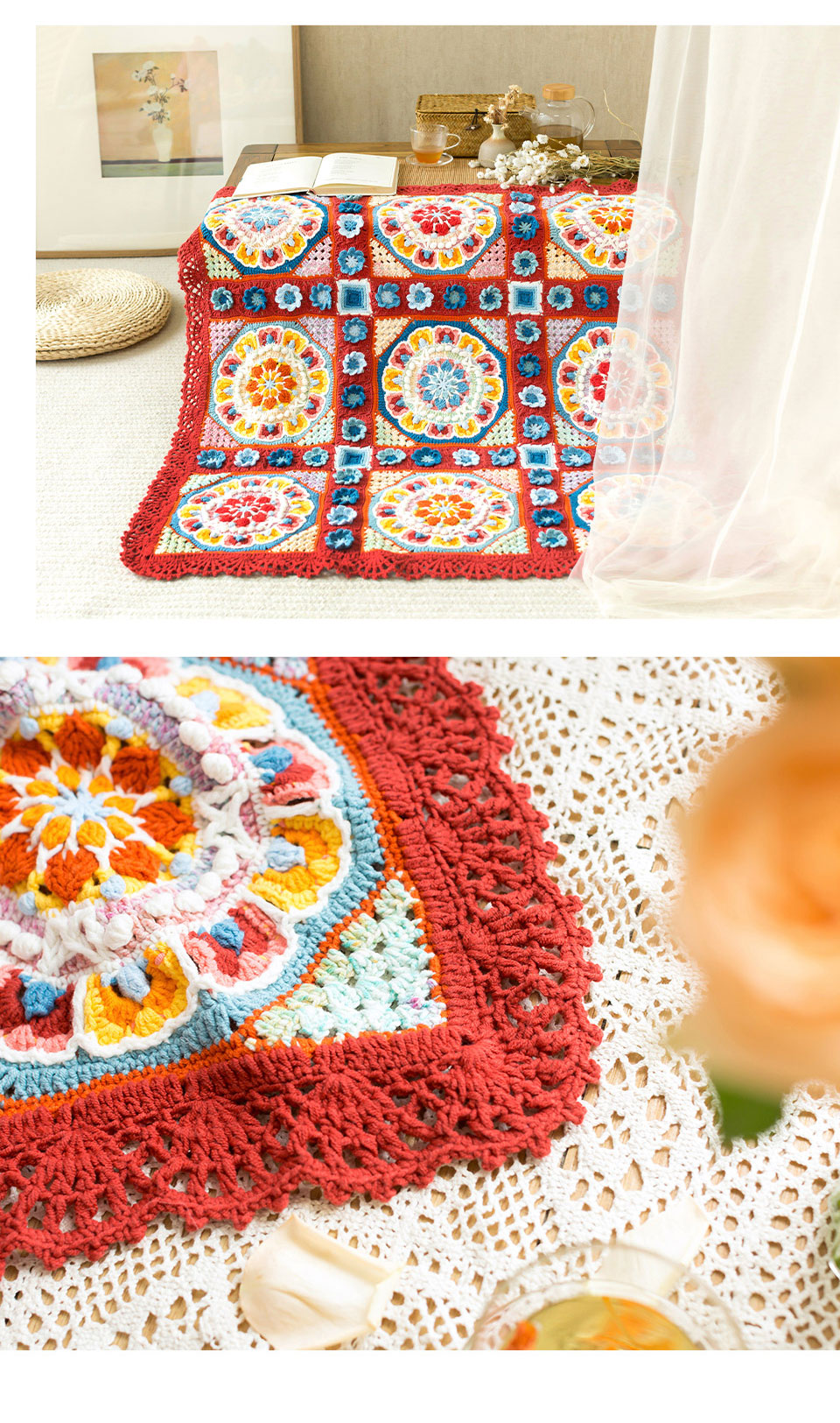 Lotus Nine-square Blanket,Milk Cotton,Hand-woven Blanket,Crochet Material Pack