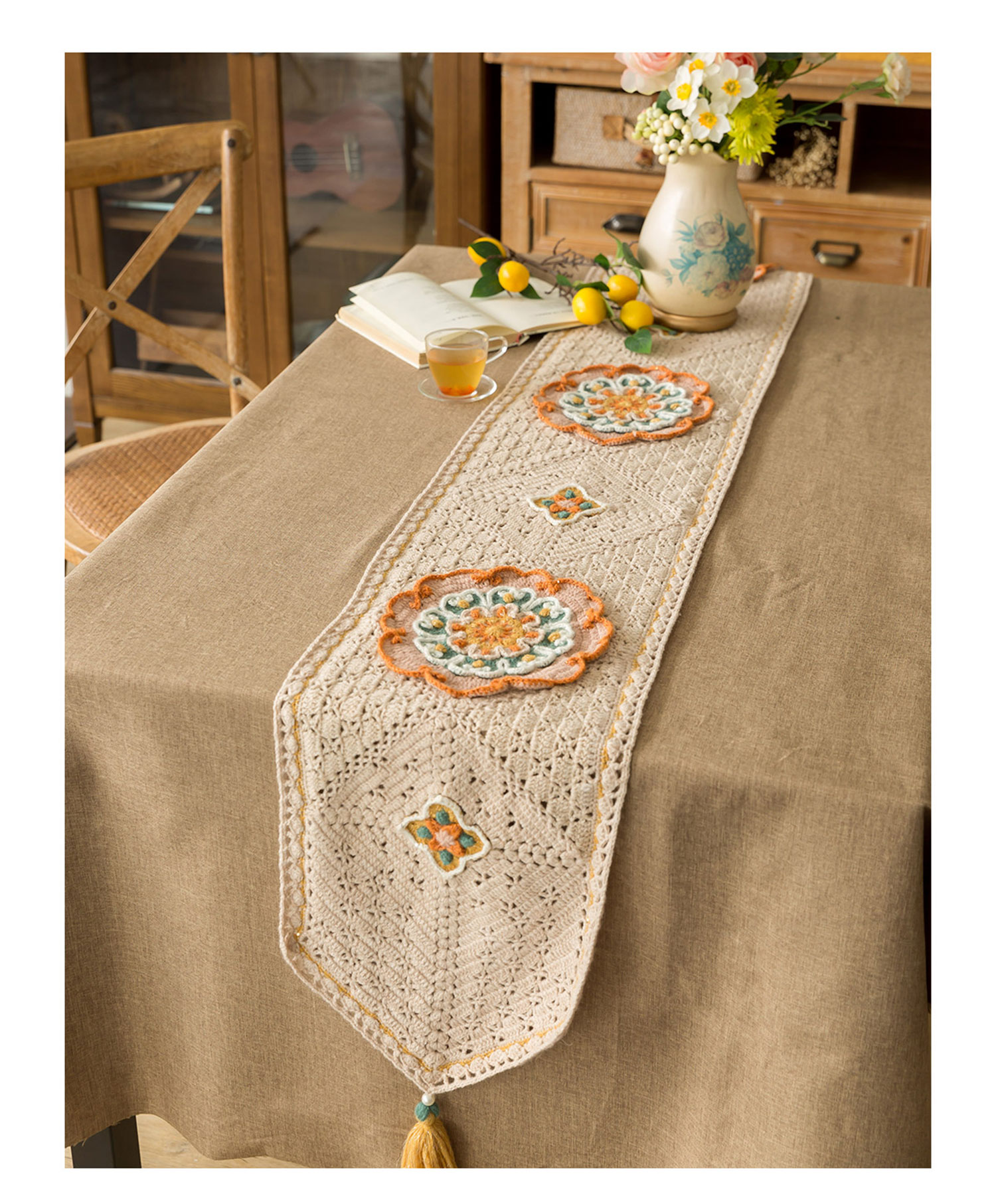 Lotus flower,hollow table runner blanket,handmade DIY,blanket,crochet,handmade wool,homemade,material package