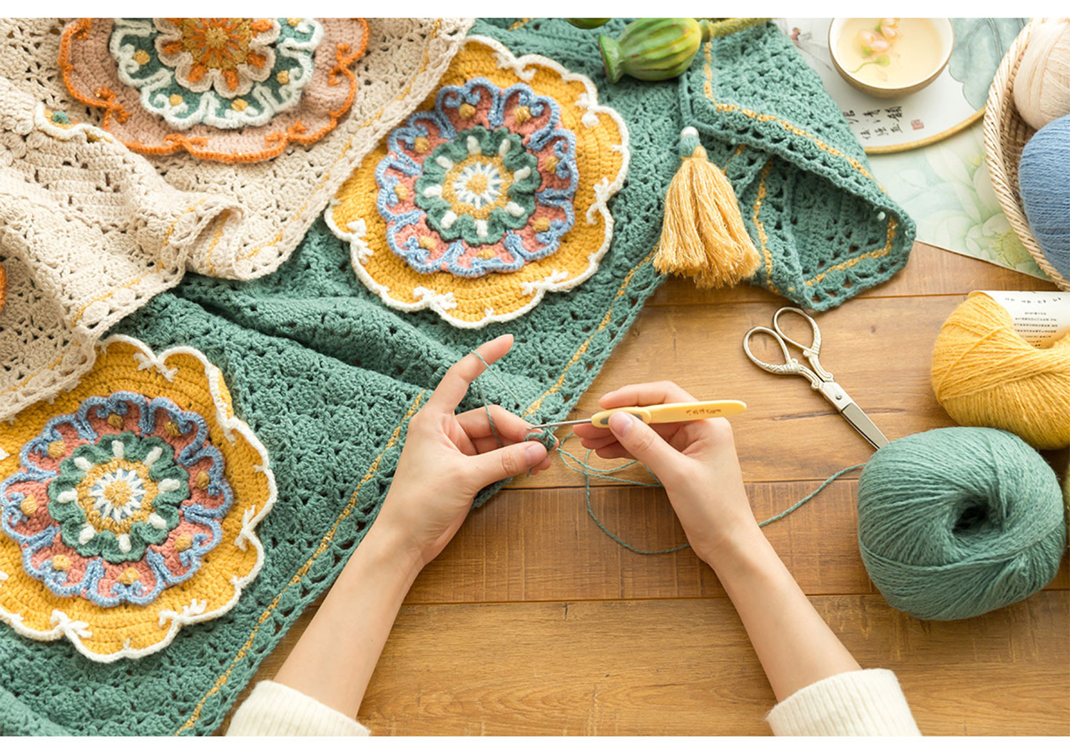 Lotus flower,hollow table runner blanket,handmade DIY,blanket,crochet,handmade wool,homemade,material package