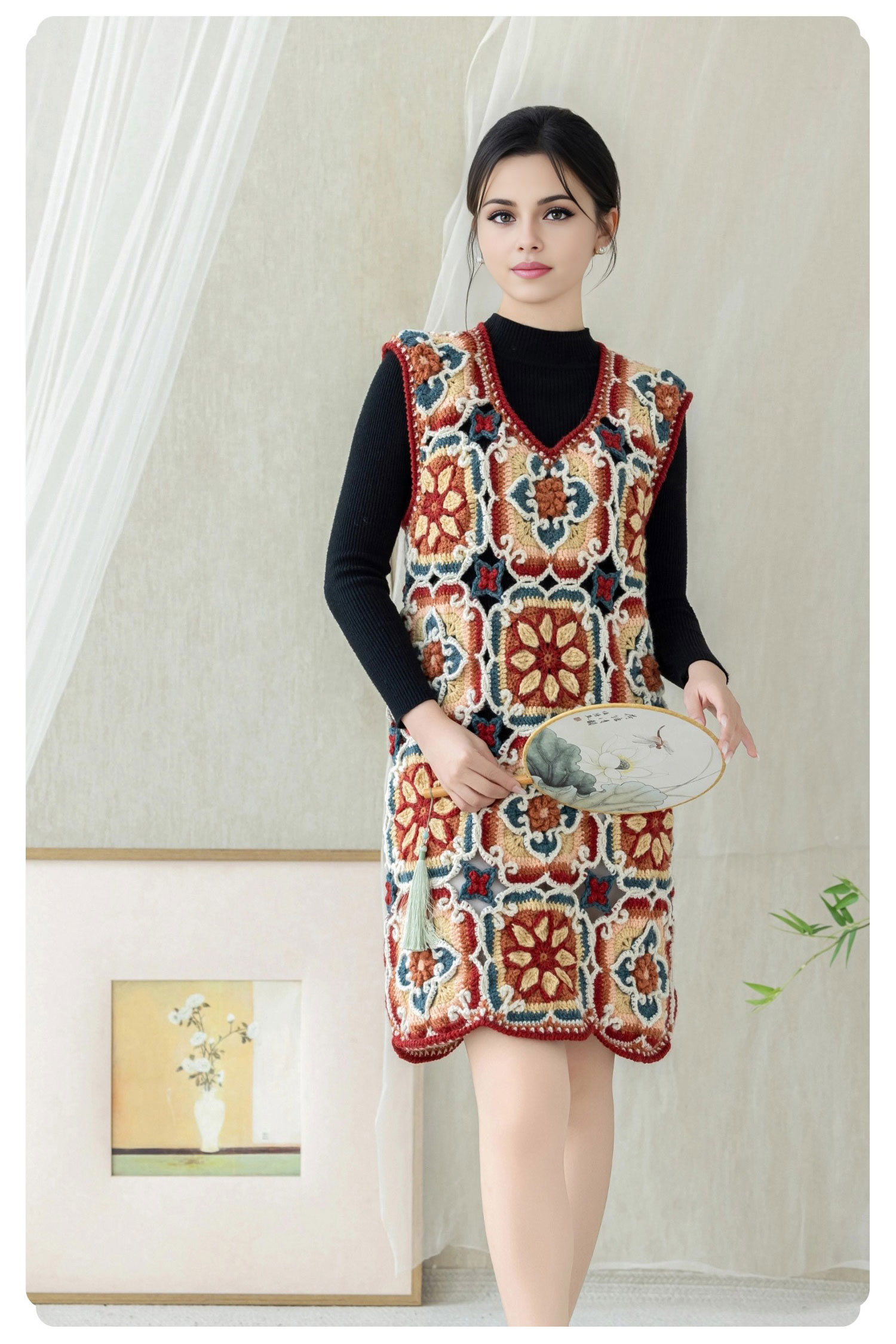Lotus flower,patchwork vest,handmade,crochet clothes,wool vest,material package
