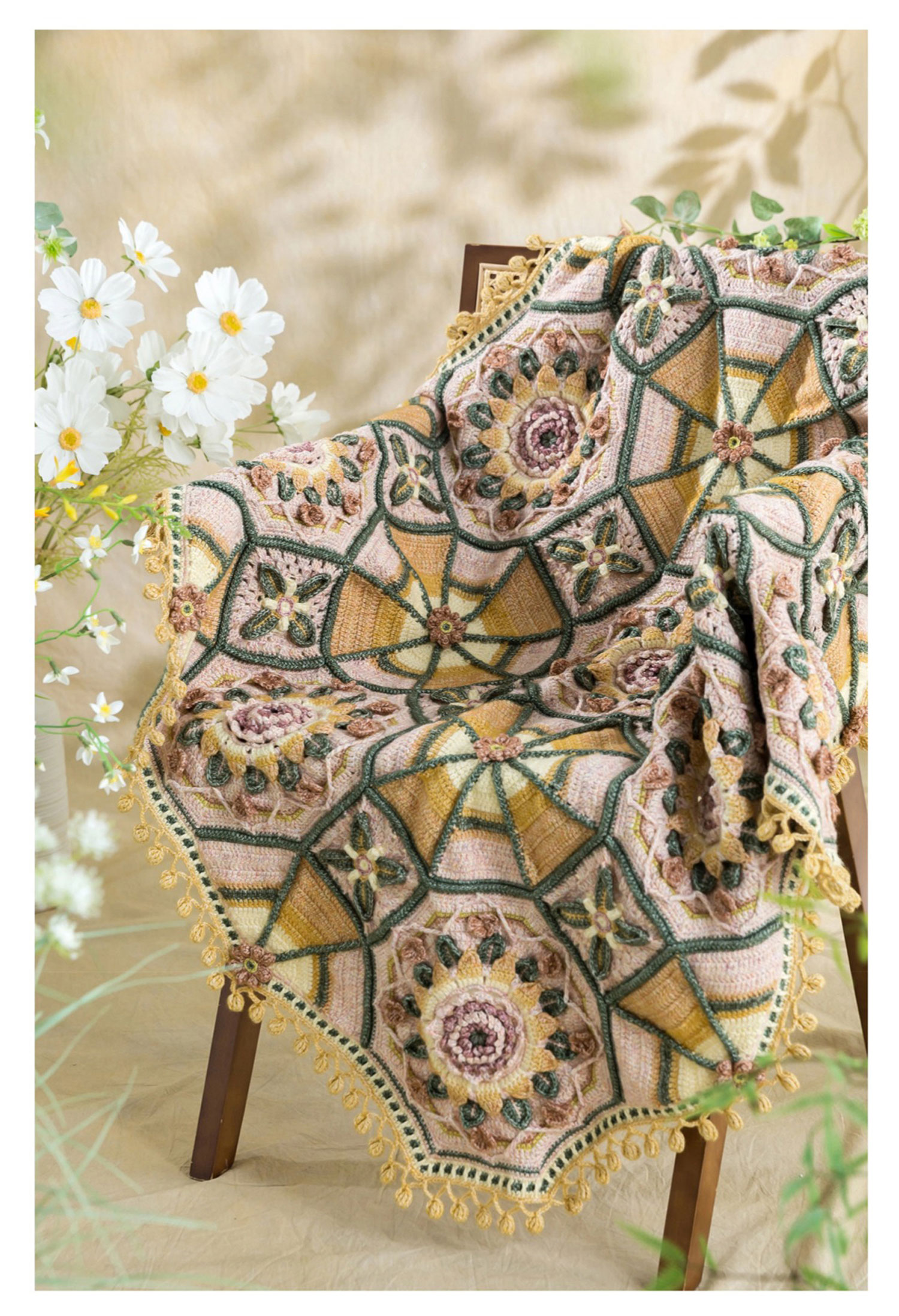 Lotus,sunflower,patchwork blanket,crochet handmade DIY,blanket,material package