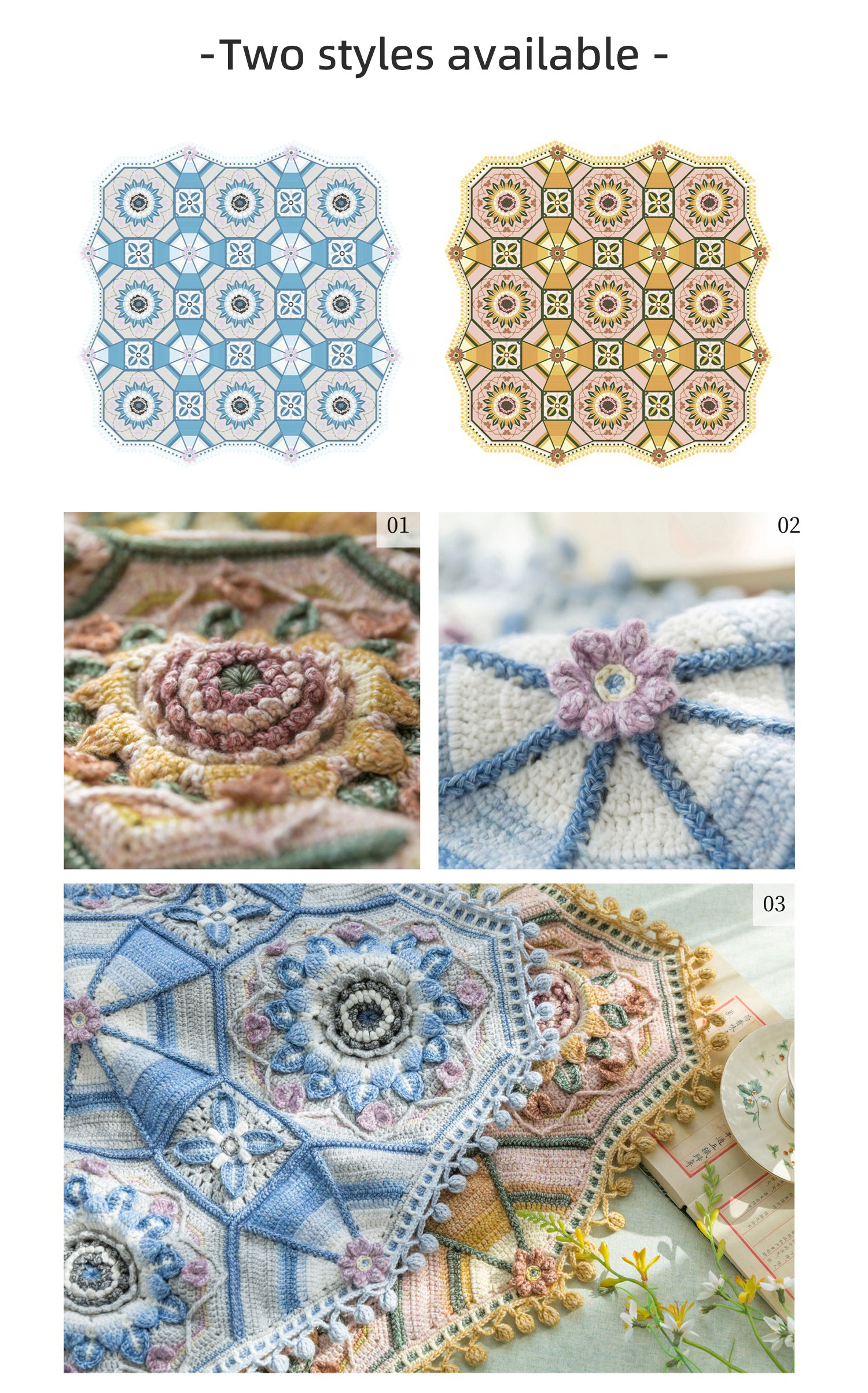 Lotus,sunflower,patchwork blanket,crochet handmade DIY,blanket,material package
