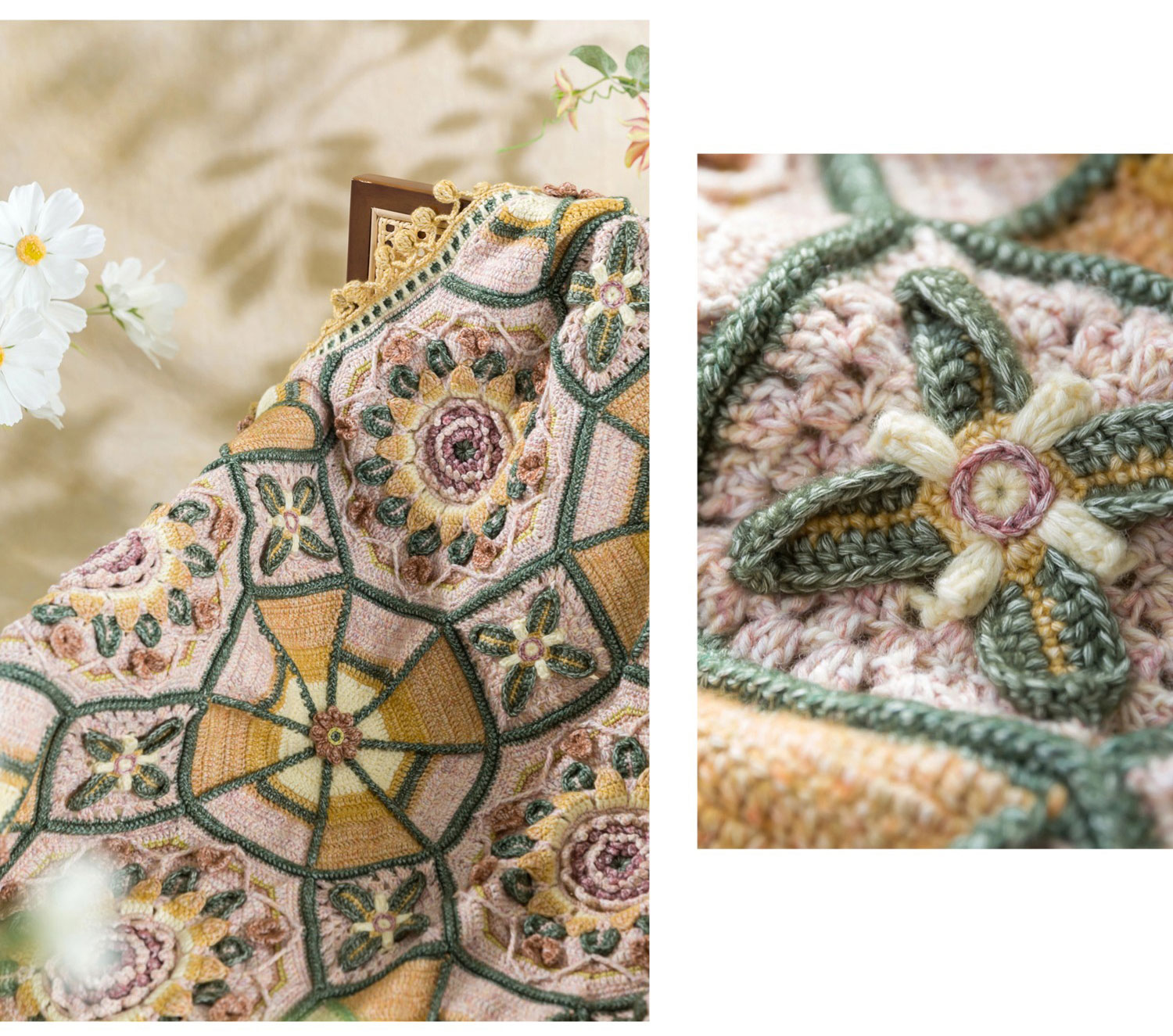 Lotus,sunflower,patchwork blanket,crochet handmade DIY,blanket,material package