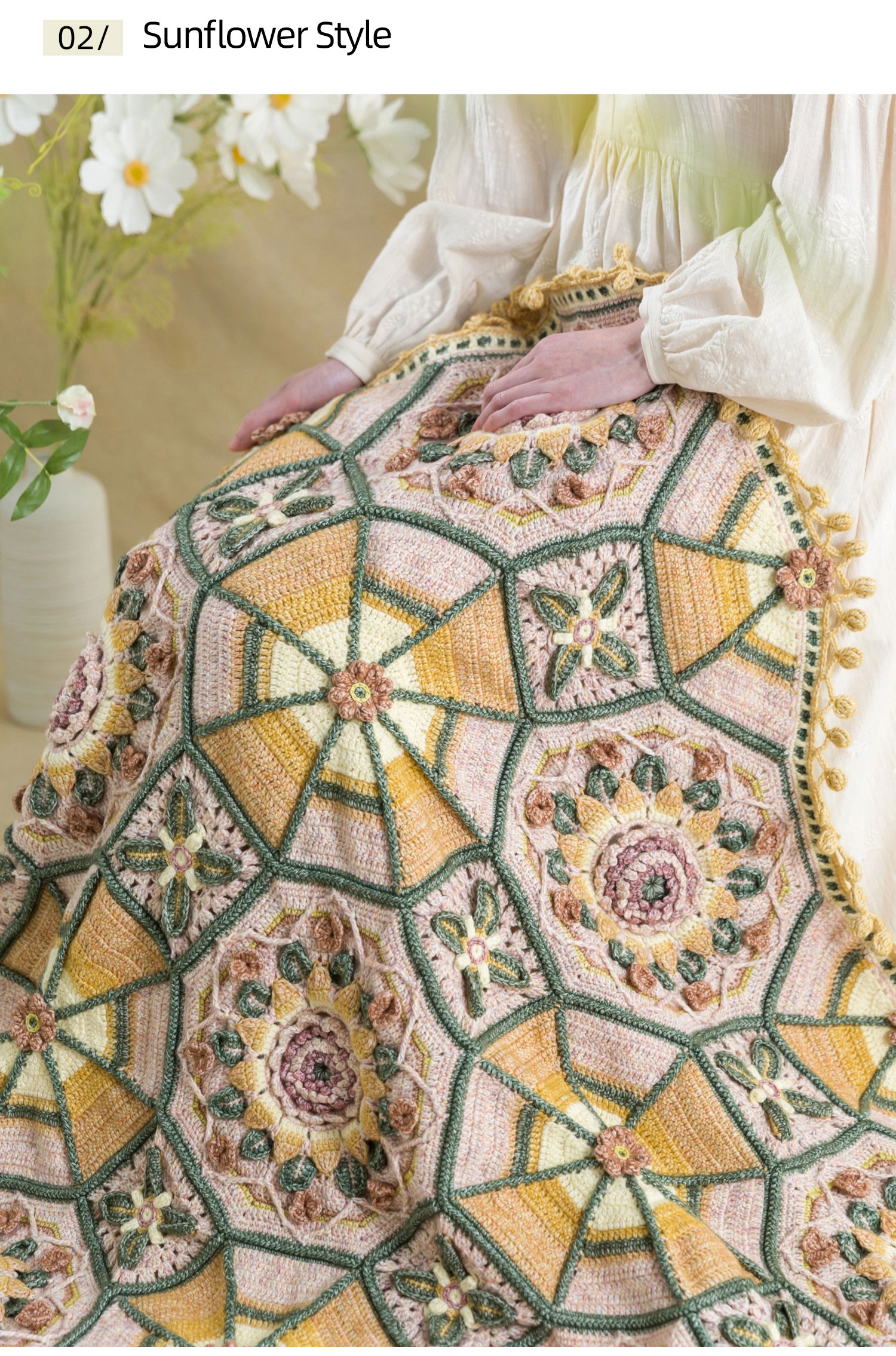 Lotus,sunflower,patchwork blanket,crochet handmade DIY,blanket,material package