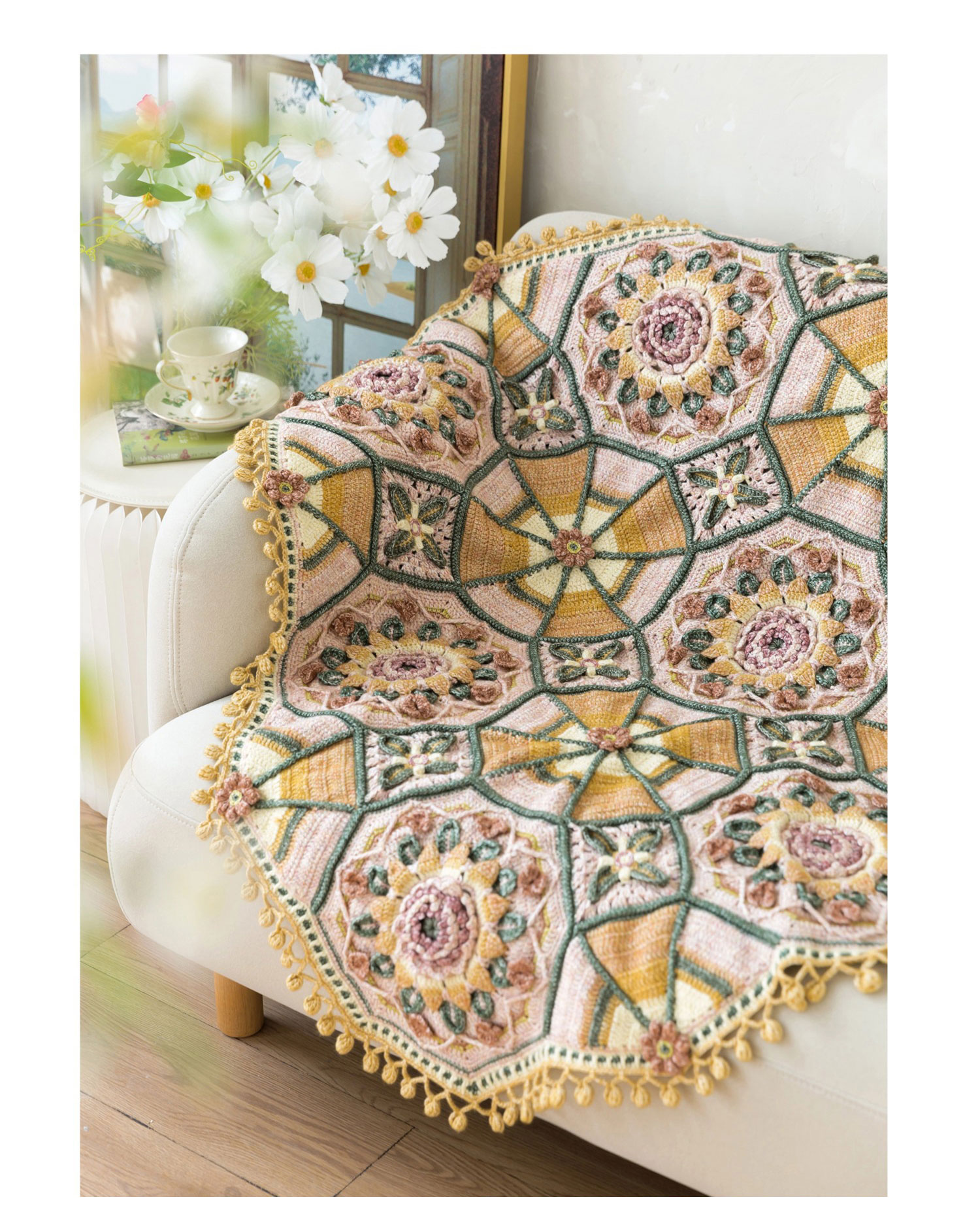 Lotus,sunflower,patchwork blanket,crochet handmade DIY,blanket,material package