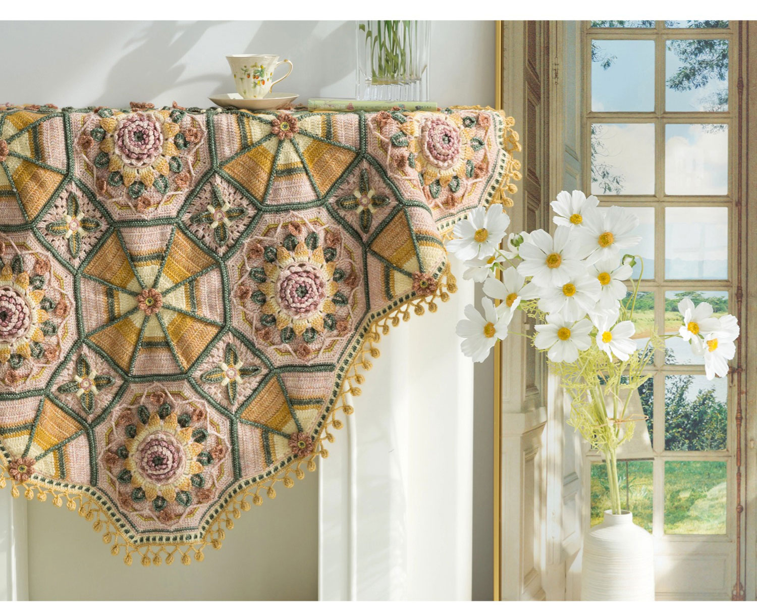 Lotus,sunflower,patchwork blanket,crochet handmade DIY,blanket,material package