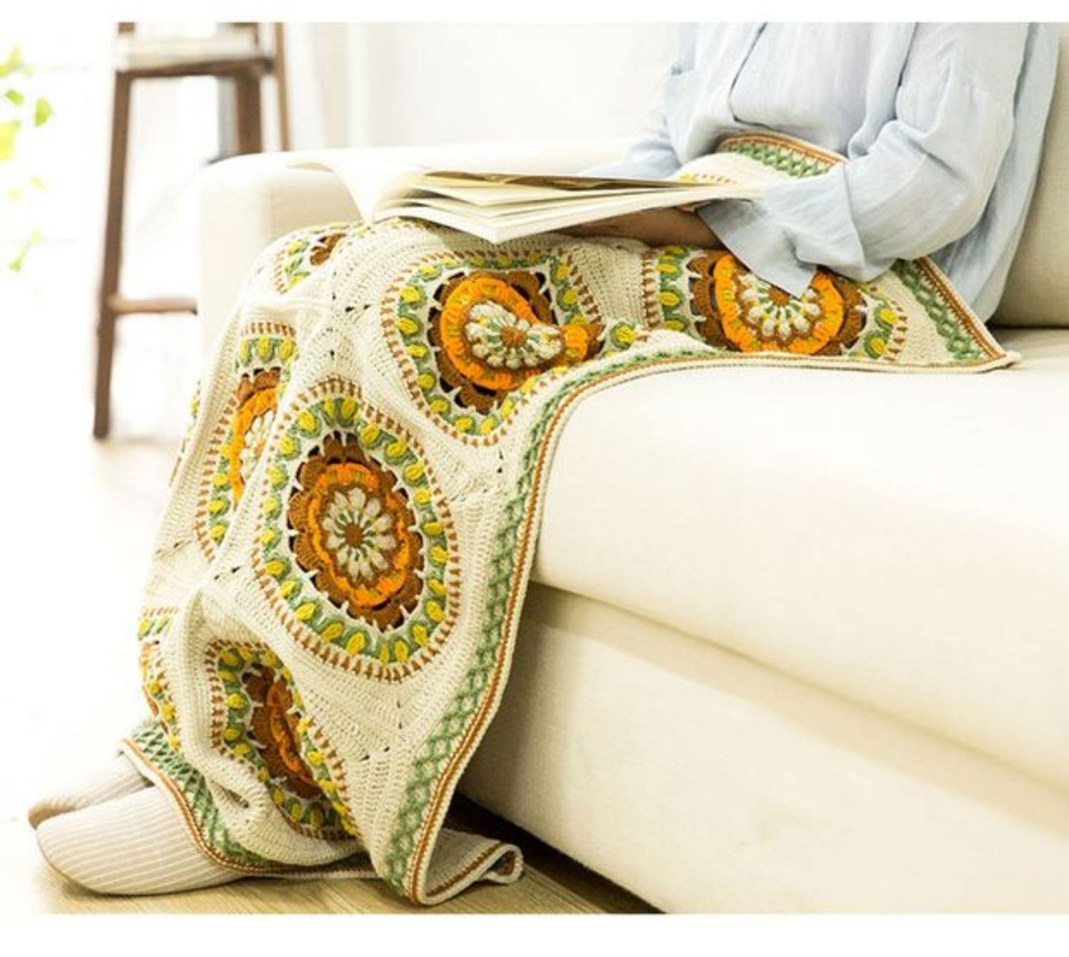 Mandala blanket,wool,crochet yarn,crochet blanket,material package