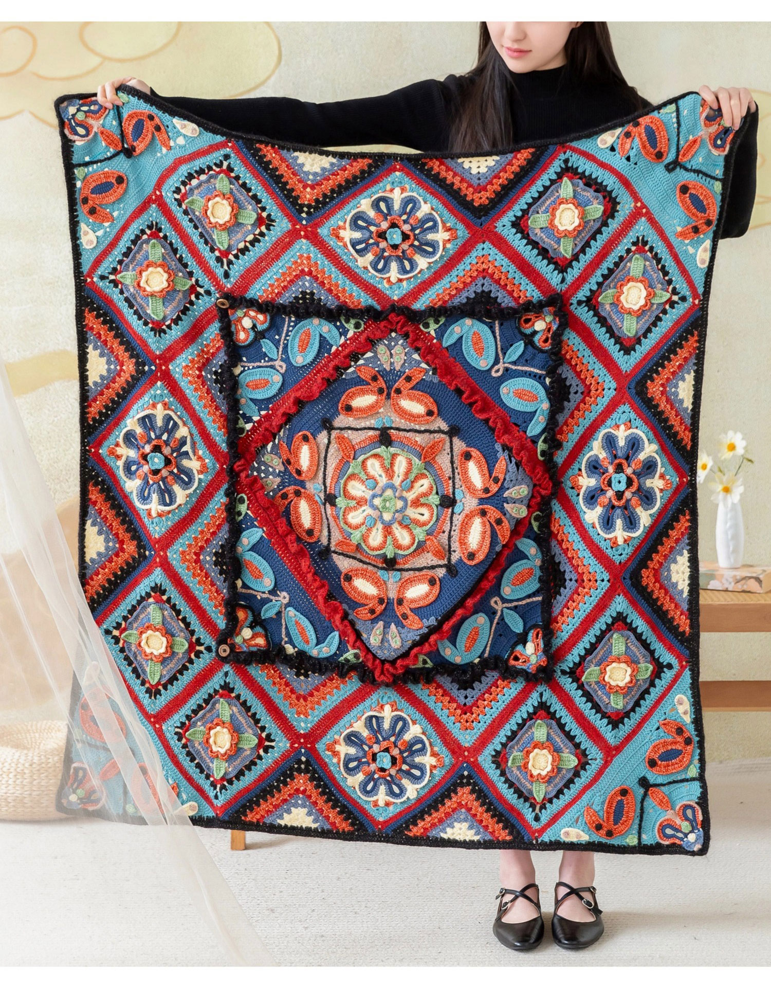 Miao Village,Parquet Pillow Blanket,DIY,Crochet Blanket,Homemade,Material Pack