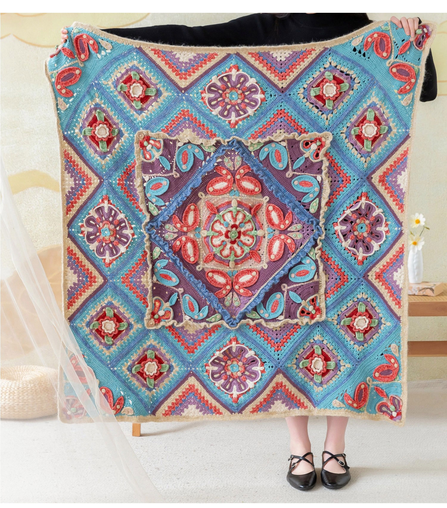 Miao Village,Parquet Pillow Blanket,DIY,Crochet Blanket,Homemade,Material Pack
