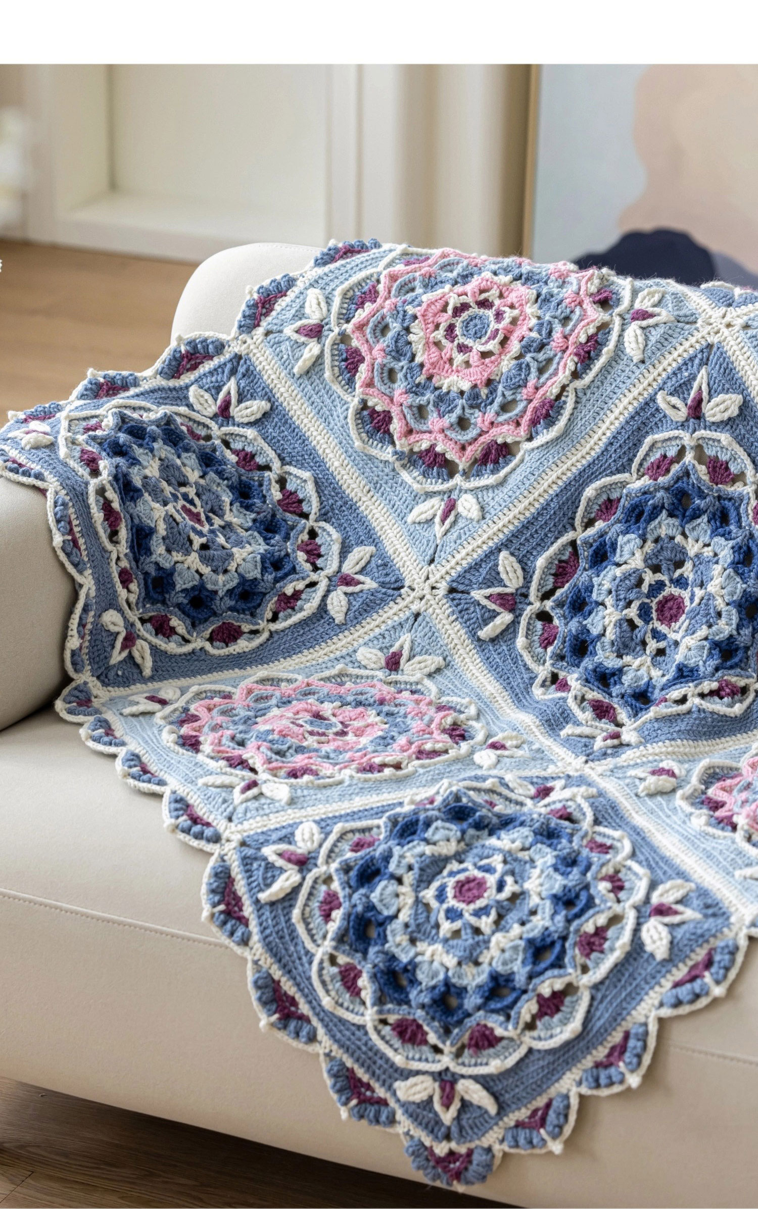 Nine Palaces,Caisson Patchwork Blanket,Handmade DIY,Crochet,Wool Yarn Blanket,Material Pack