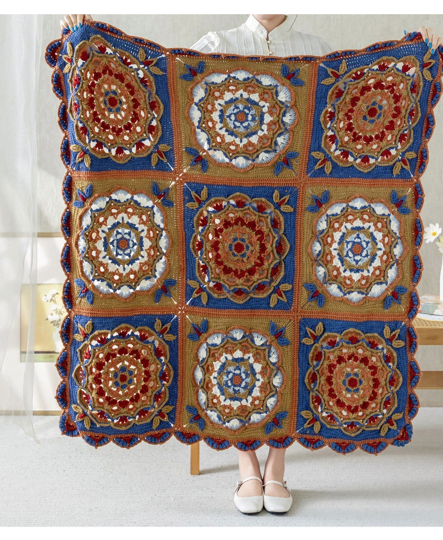 Nine Palaces,Caisson Patchwork Blanket,Handmade DIY,Crochet,Wool Yarn Blanket,Material Pack