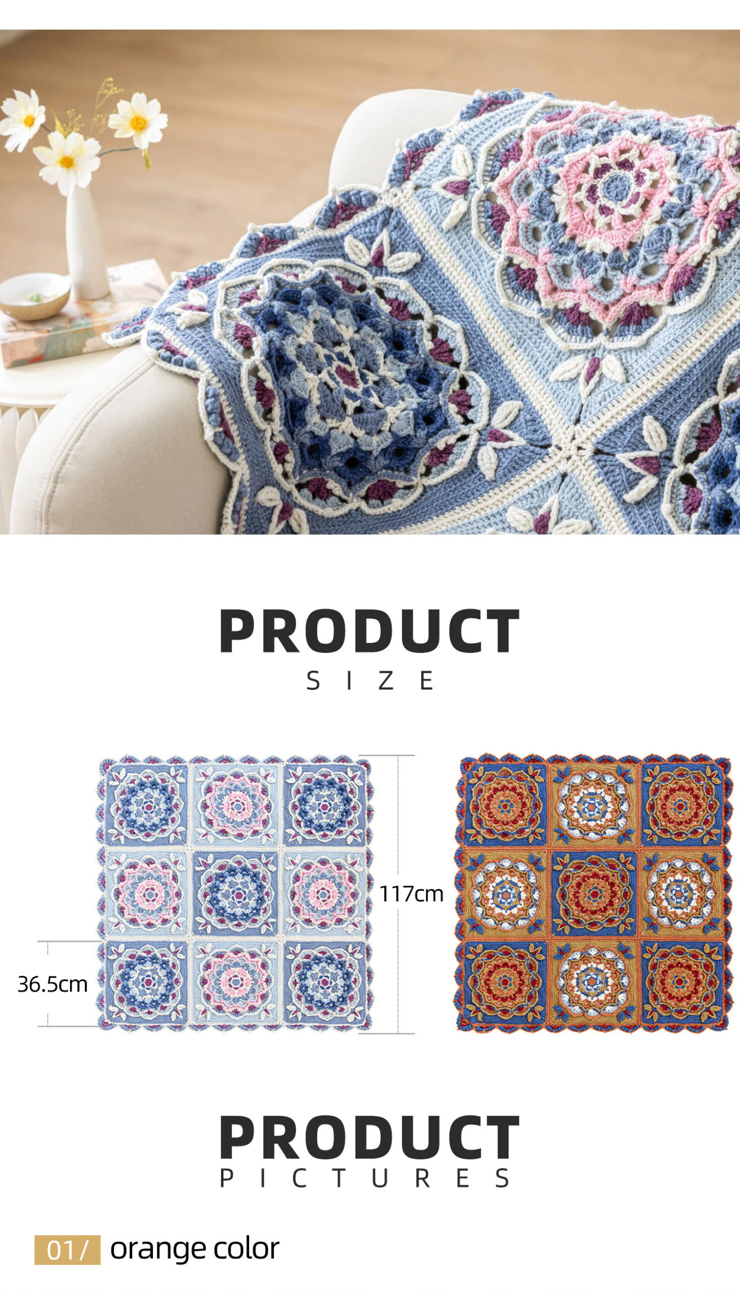 Nine Palaces,Caisson Patchwork Blanket,Handmade DIY,Crochet,Wool Yarn Blanket,Material Pack