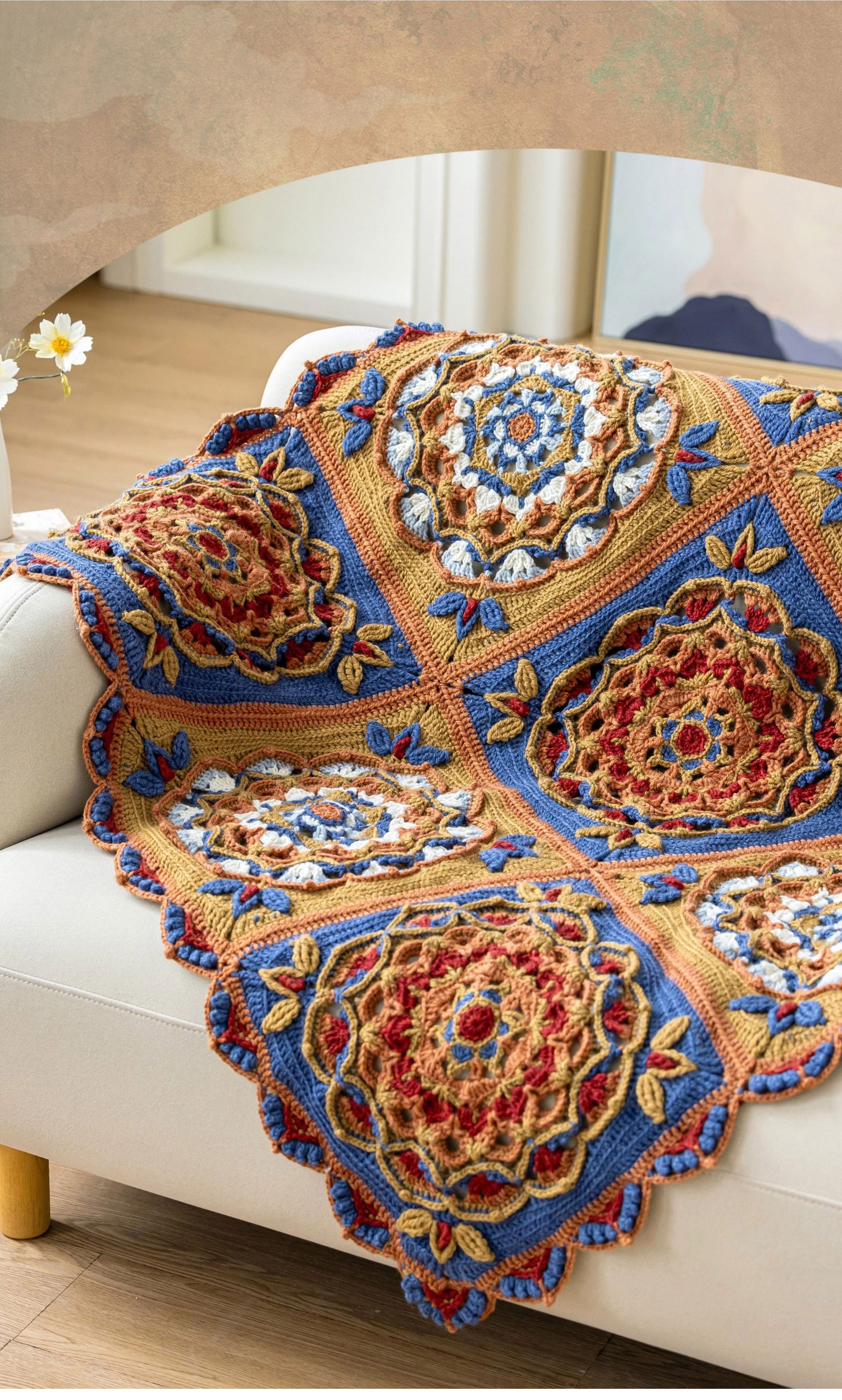 Nine Palaces,Caisson Patchwork Blanket,Handmade DIY,Crochet,Wool Yarn Blanket,Material Pack