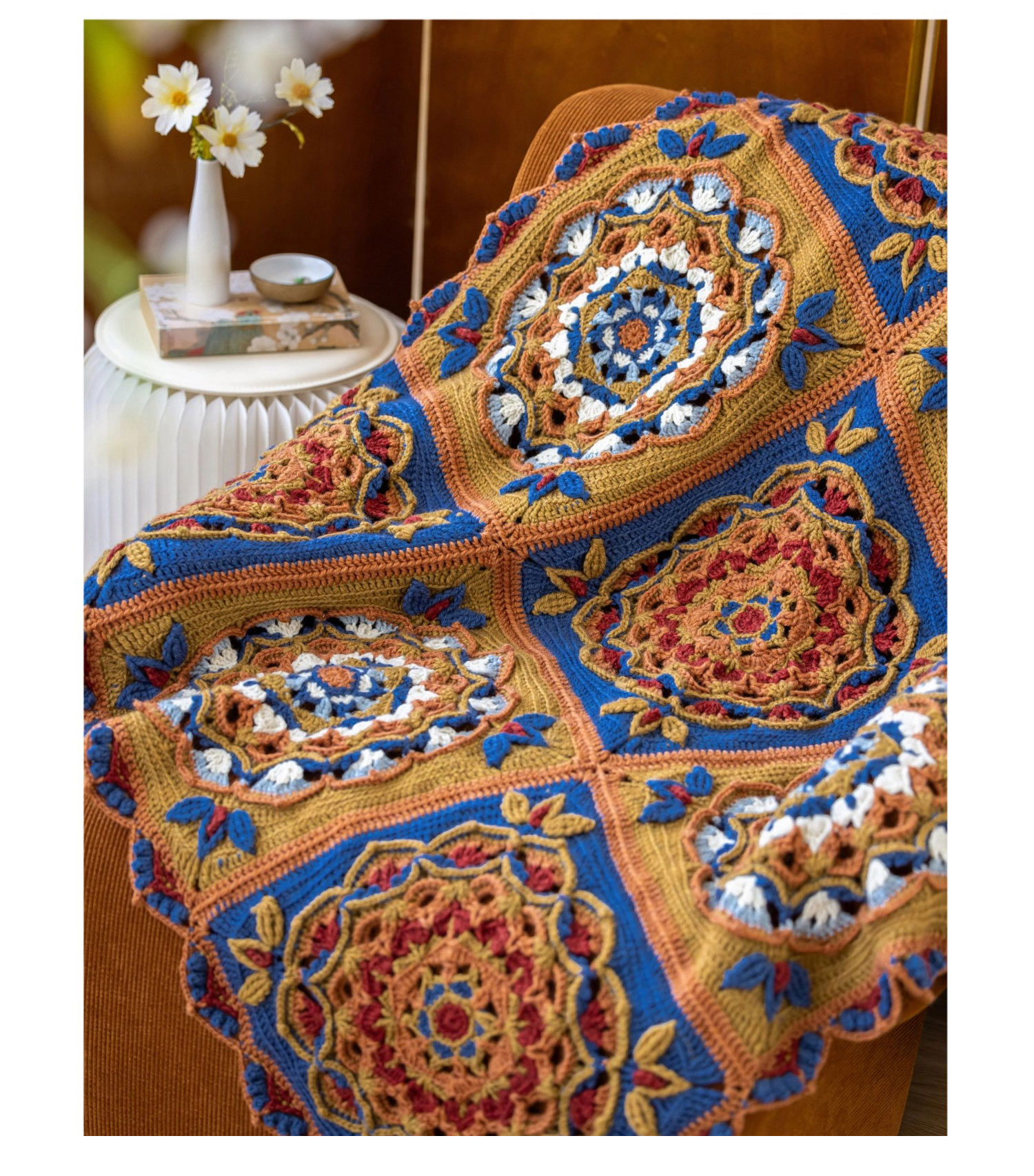 Nine Palaces,Caisson Patchwork Blanket,Handmade DIY,Crochet,Wool Yarn Blanket,Material Pack