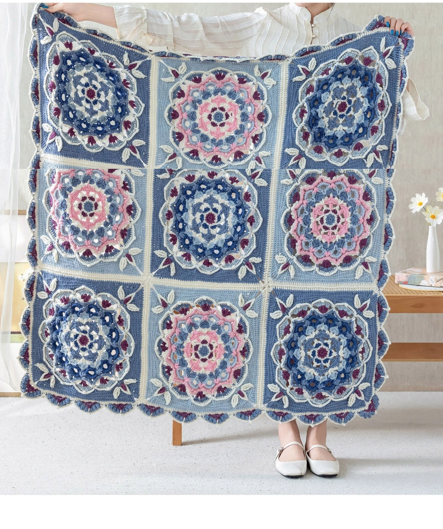Nine Palaces,Caisson Patchwork Blanket,Handmade DIY,Crochet,Wool Yarn Blanket,Material Pack