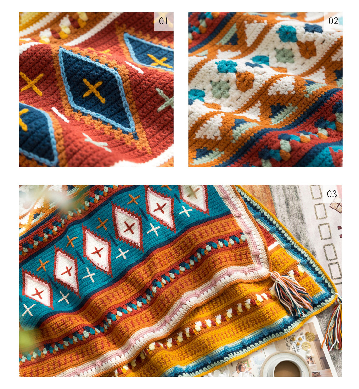 Palazi crochet jacquard blanket,DIY crochet,homemade blanket,material package