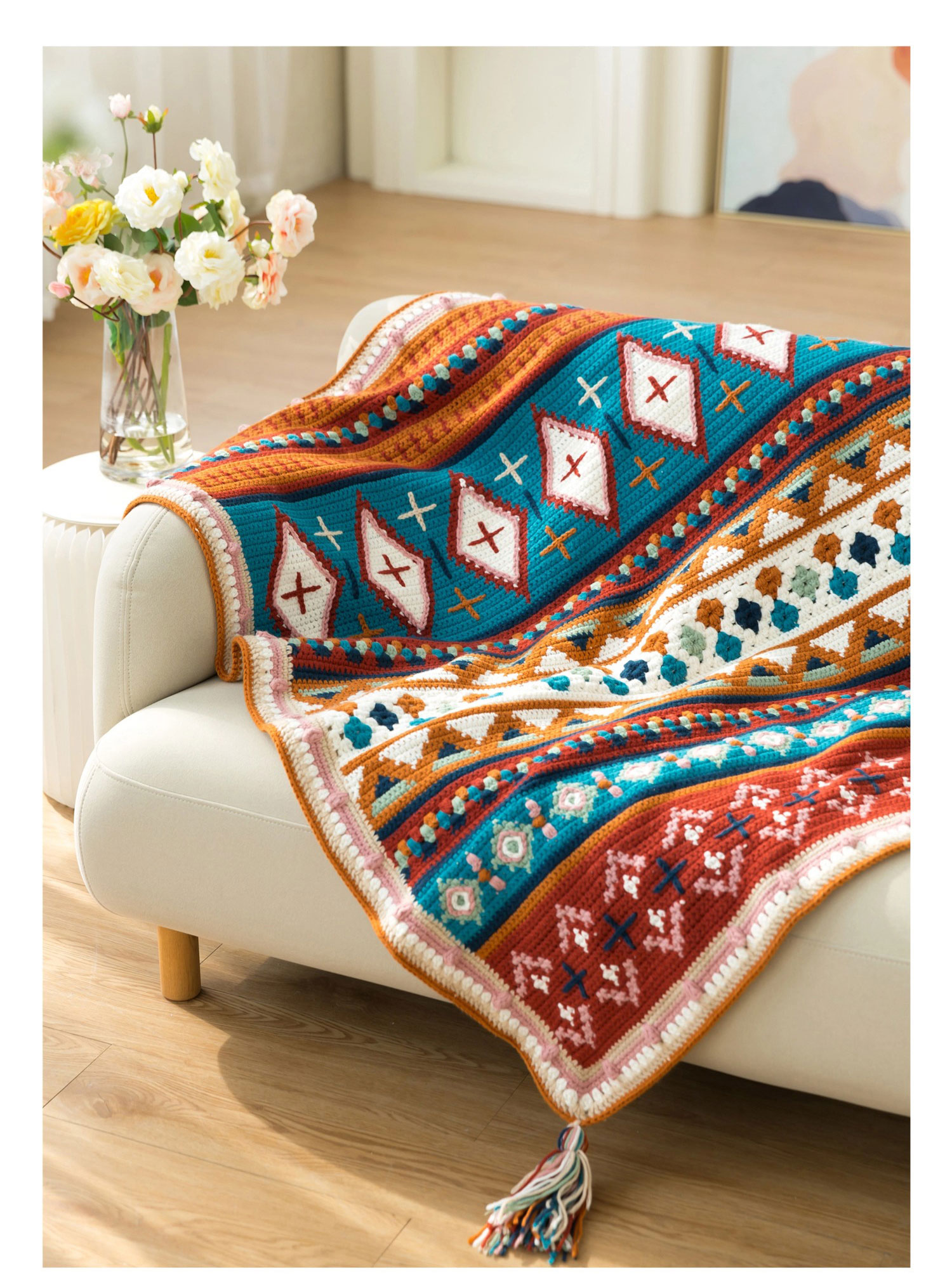 Palazi crochet jacquard blanket,DIY crochet,homemade blanket,material package