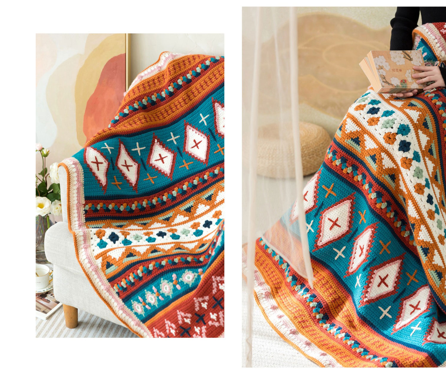 Palazi crochet jacquard blanket,DIY crochet,homemade blanket,material package