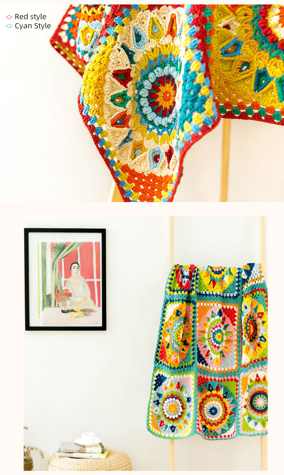 Patchwork checkered blanket,handmade,DIY knitting crochet