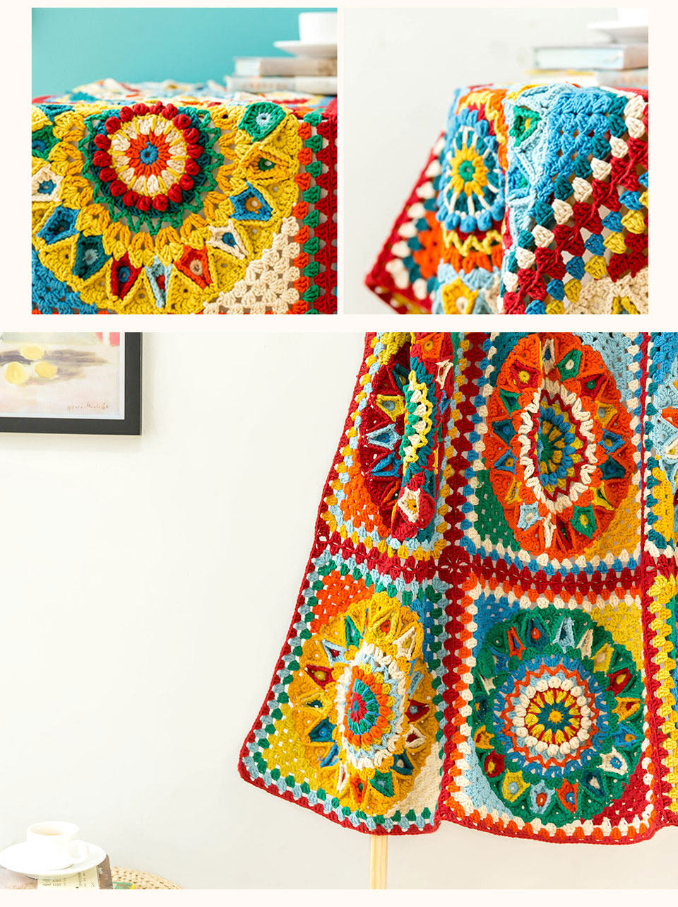 Patchwork checkered blanket,handmade,DIY knitting crochet
