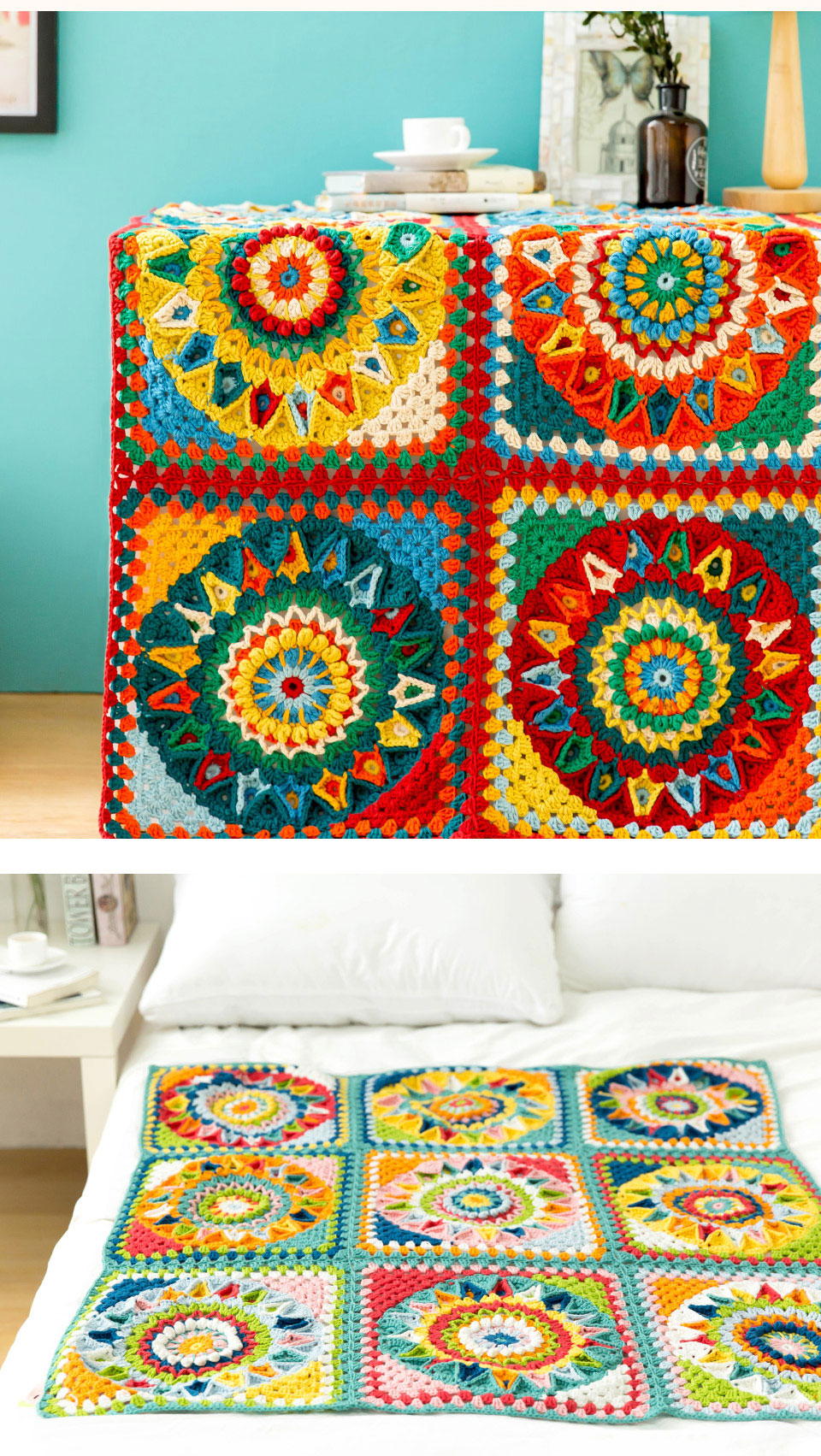 Patchwork checkered blanket,handmade,DIY knitting crochet