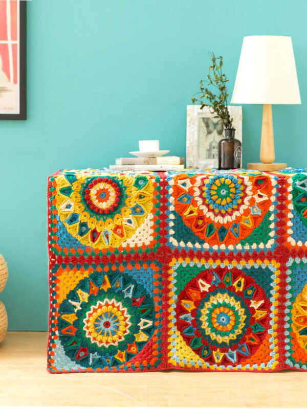 Patchwork checkered blanket handmade DIY knitting crochet 91x91cm