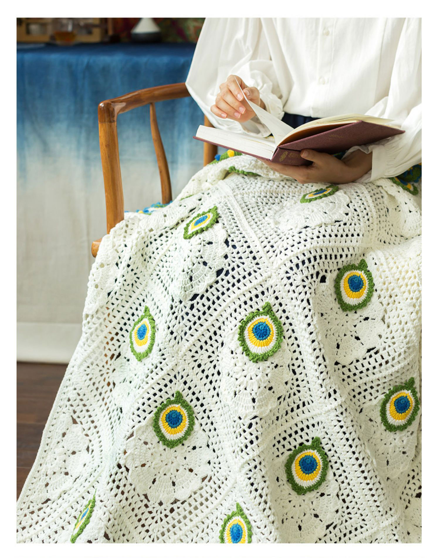 Peacock blanket,handmade crochet,wool ball,milk cotton,material package