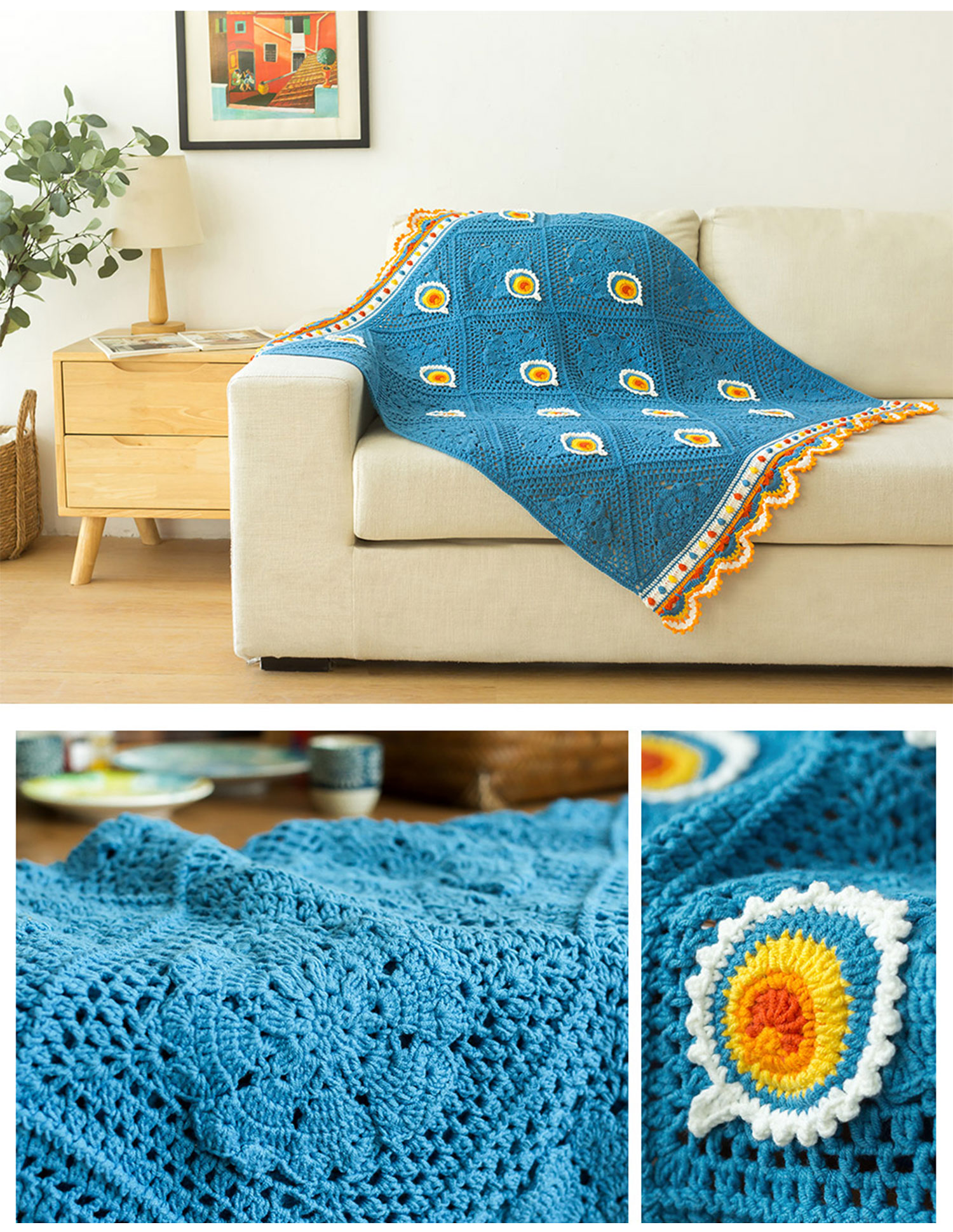 Peacock blanket,handmade crochet,wool ball,milk cotton,material package