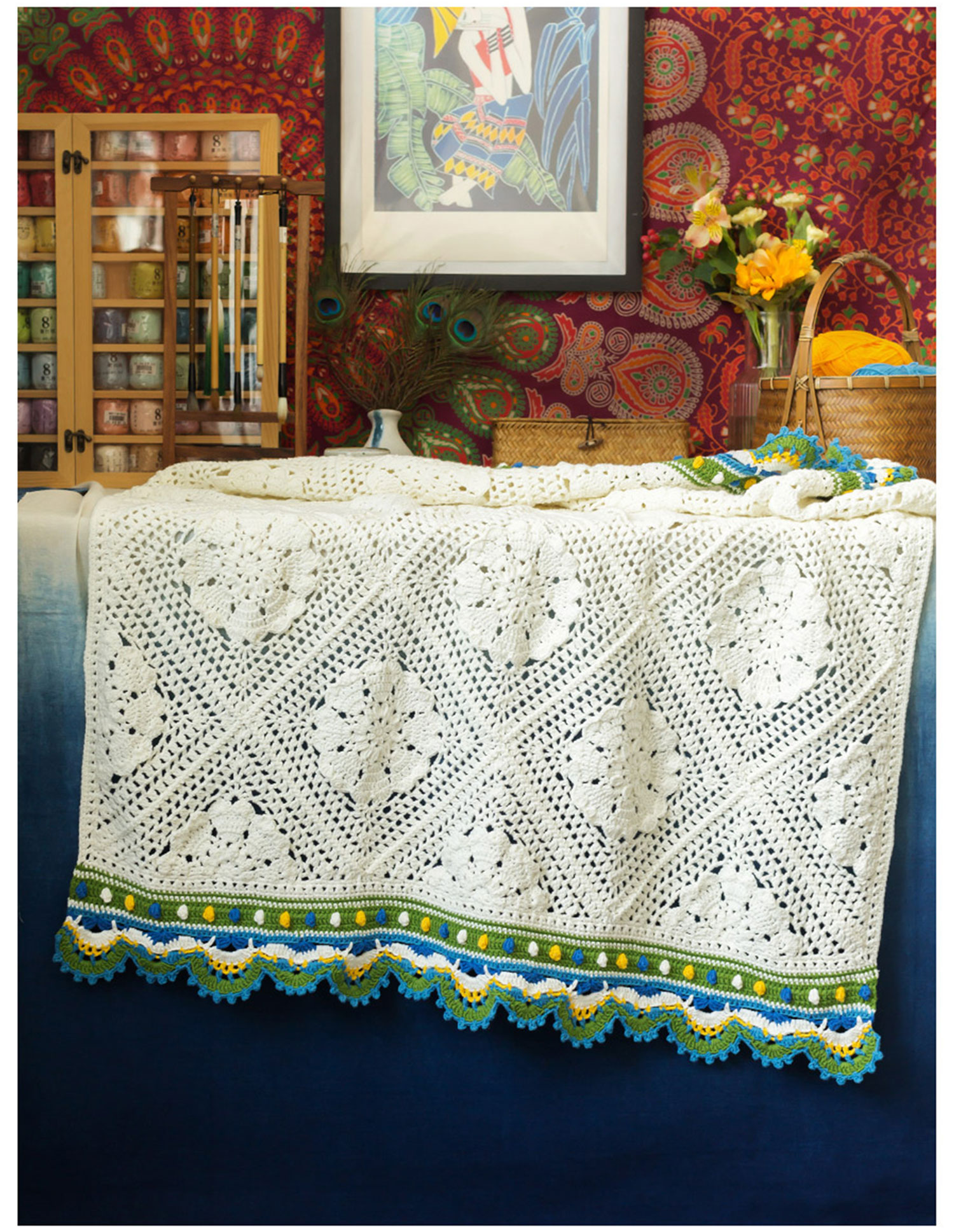 Peacock blanket,handmade crochet,wool ball,milk cotton,material package