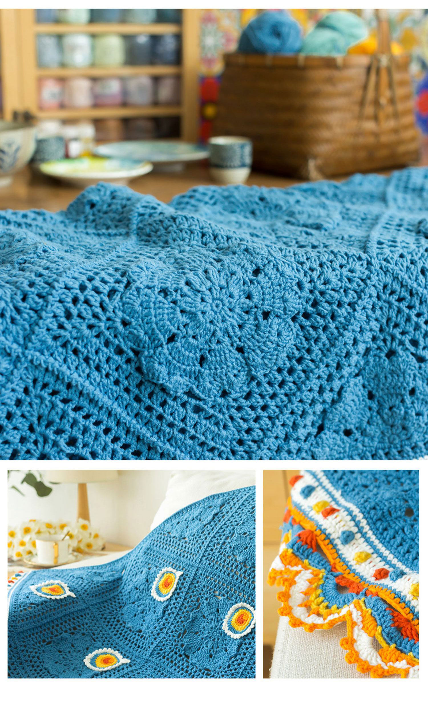 Peacock blanket,handmade crochet,wool ball,milk cotton,material package