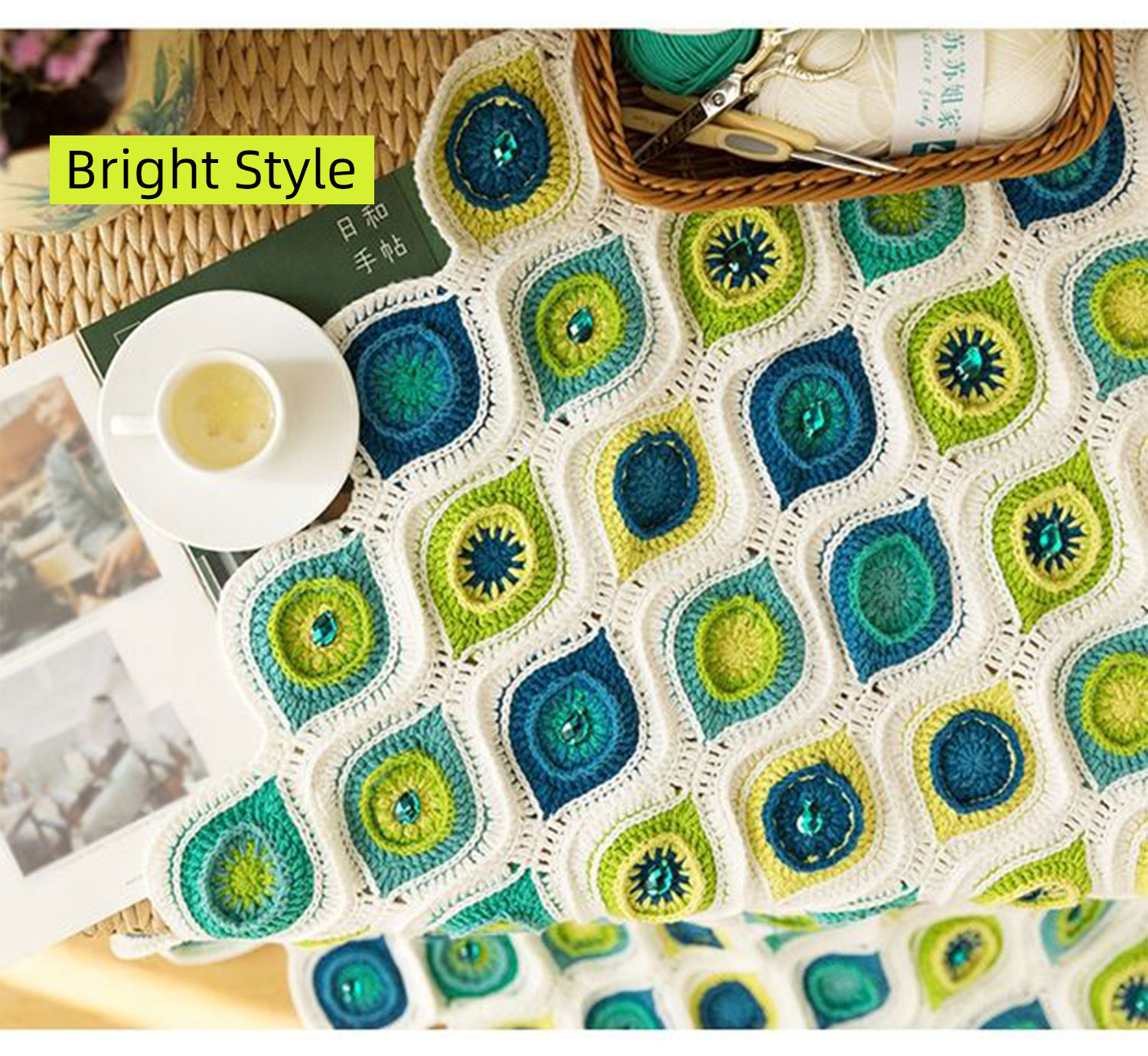 Peacock feather patchwork blanket,hand-woven,wool,crochet blanket,material package