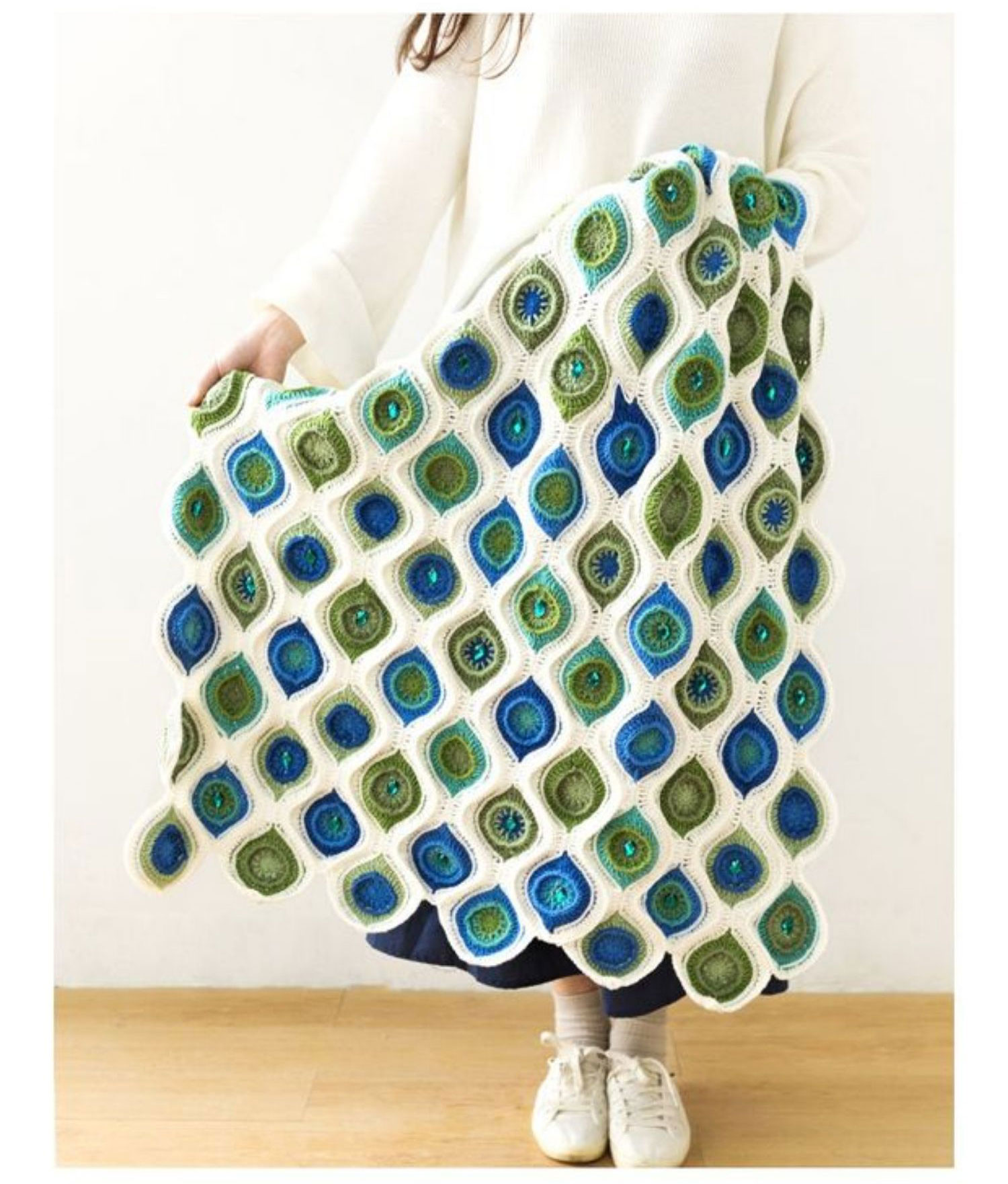 Peacock feather patchwork blanket,hand-woven,wool,crochet blanket,material package