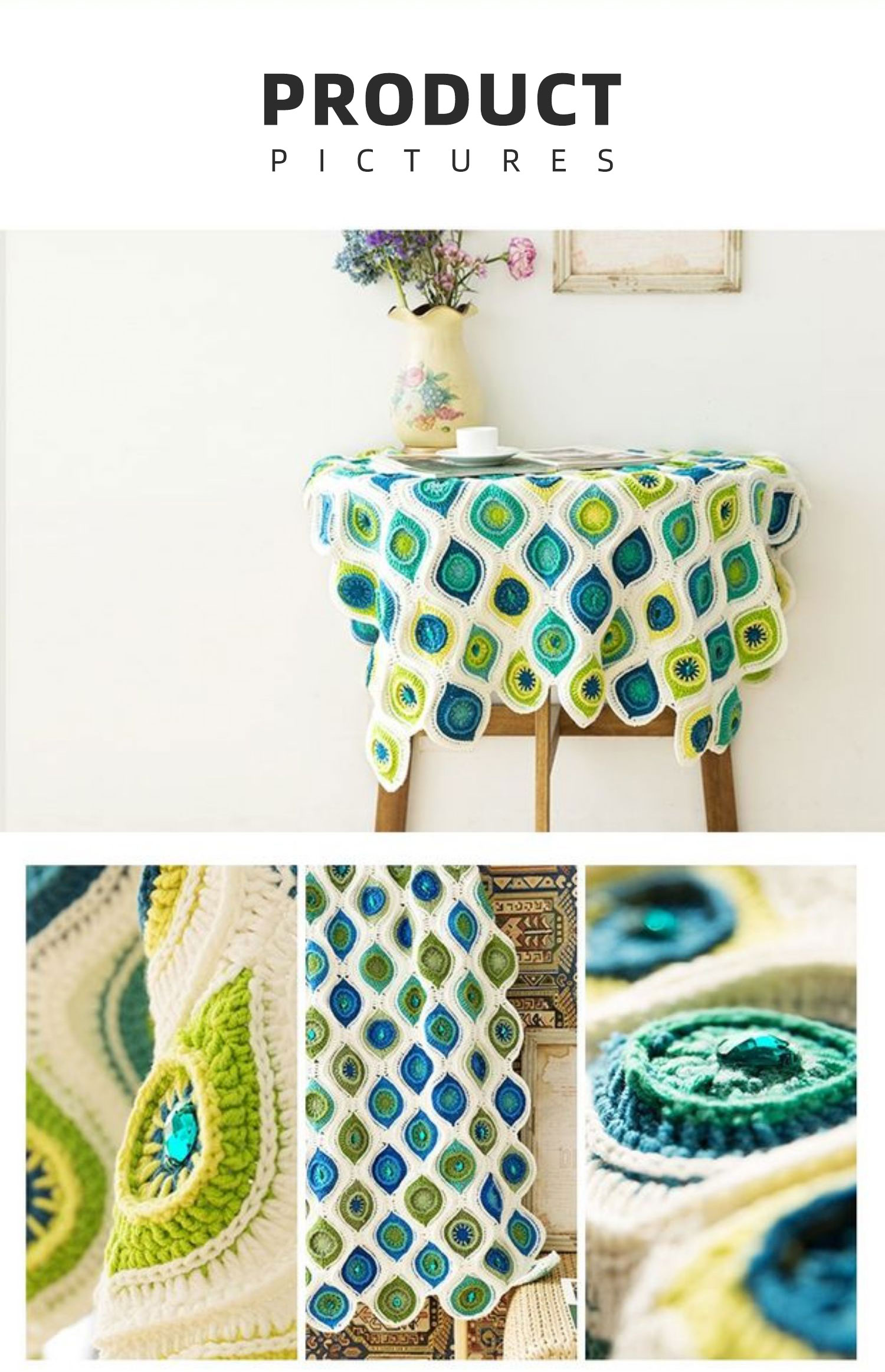 Peacock feather patchwork blanket,hand-woven,wool,crochet blanket,material package