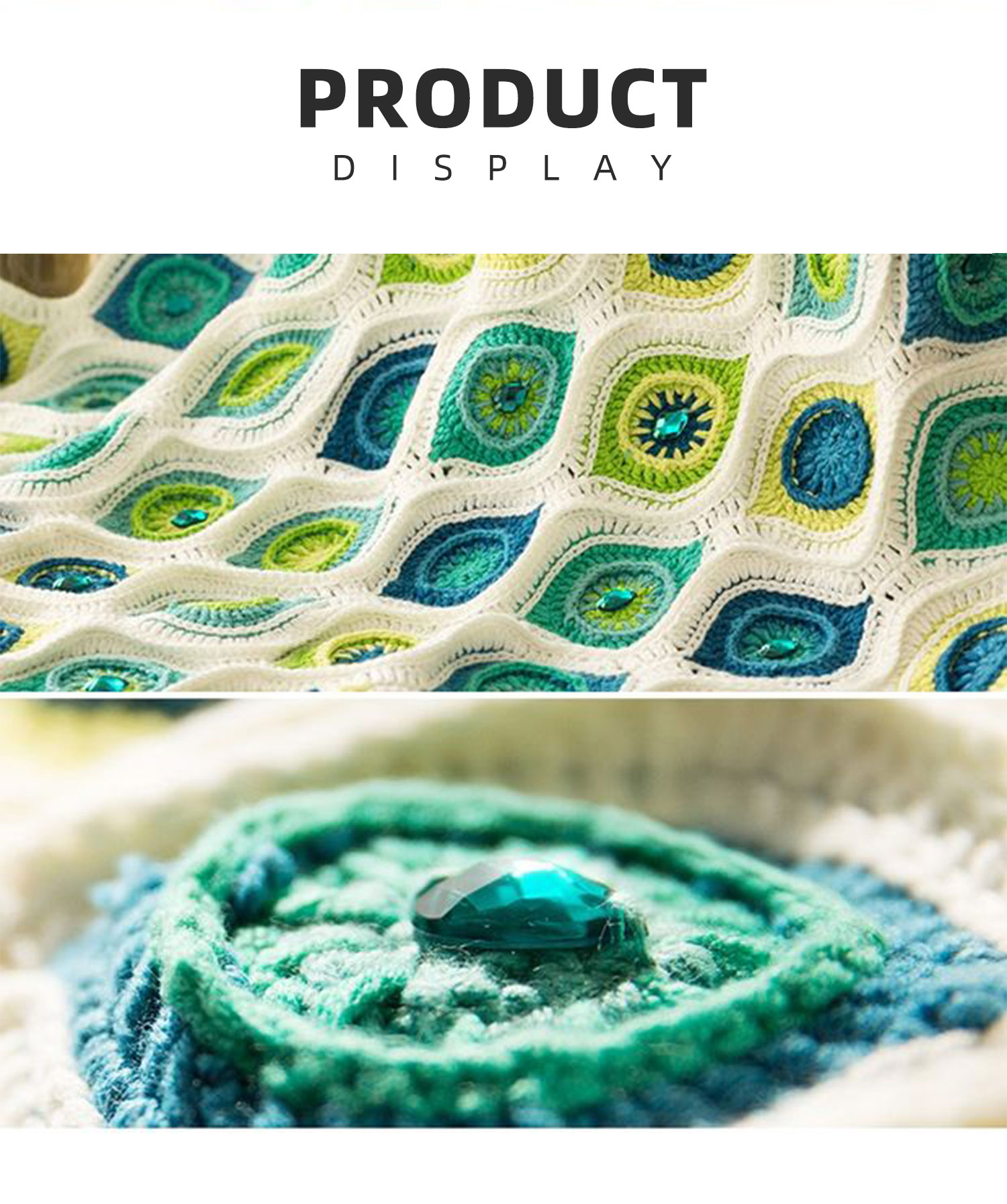 Peacock feather patchwork blanket,hand-woven,wool,crochet blanket,material package