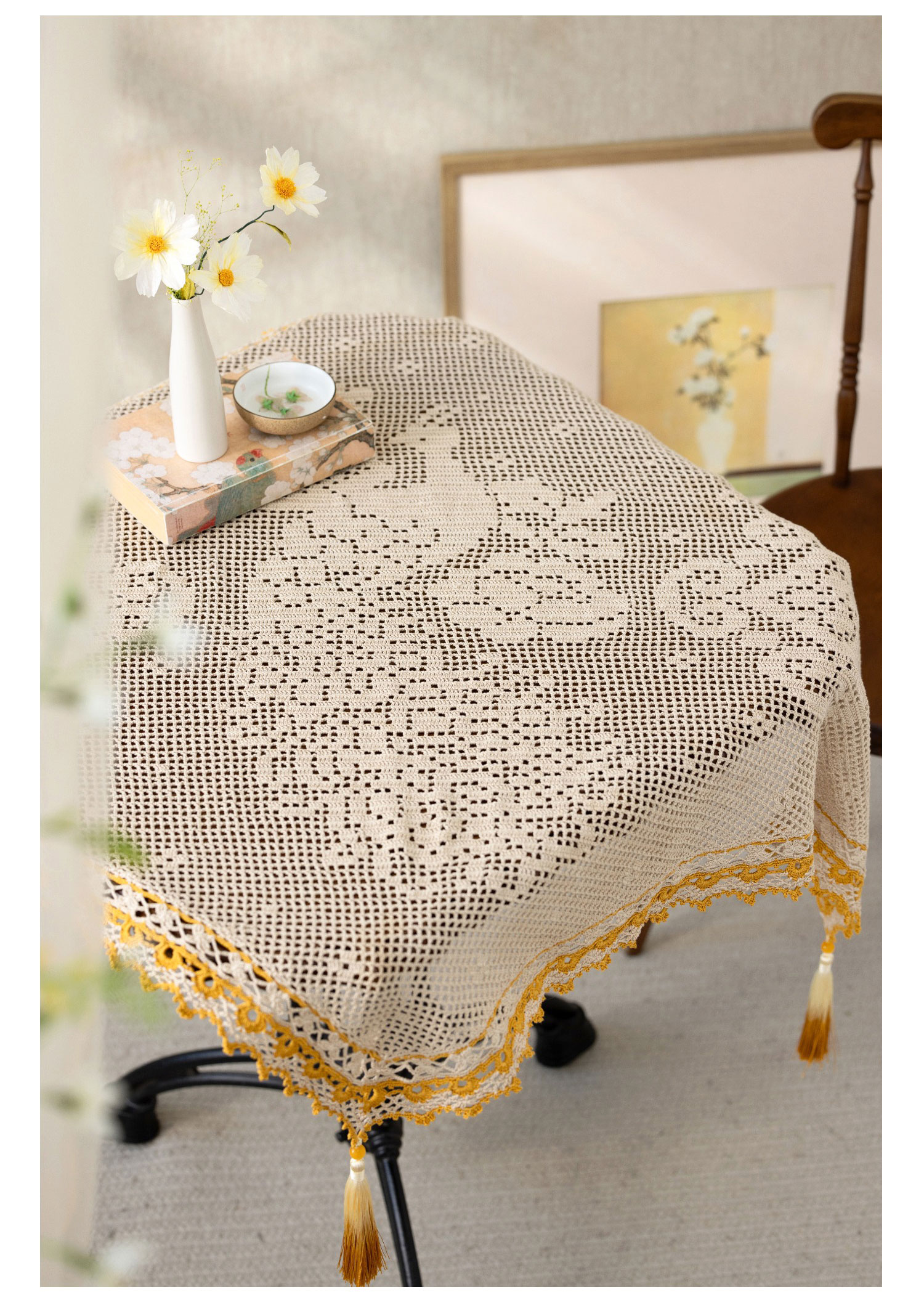Peacock table,runner & sofa,back cushion,handmade crochet,lace,yarn ball,material package
