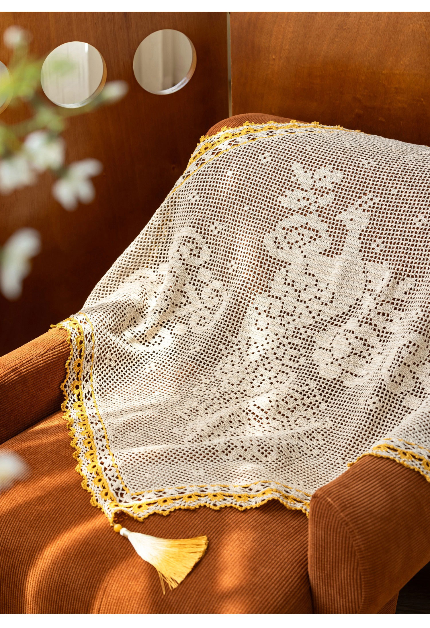 Peacock table,runner & sofa,back cushion,handmade crochet,lace,yarn ball,material package