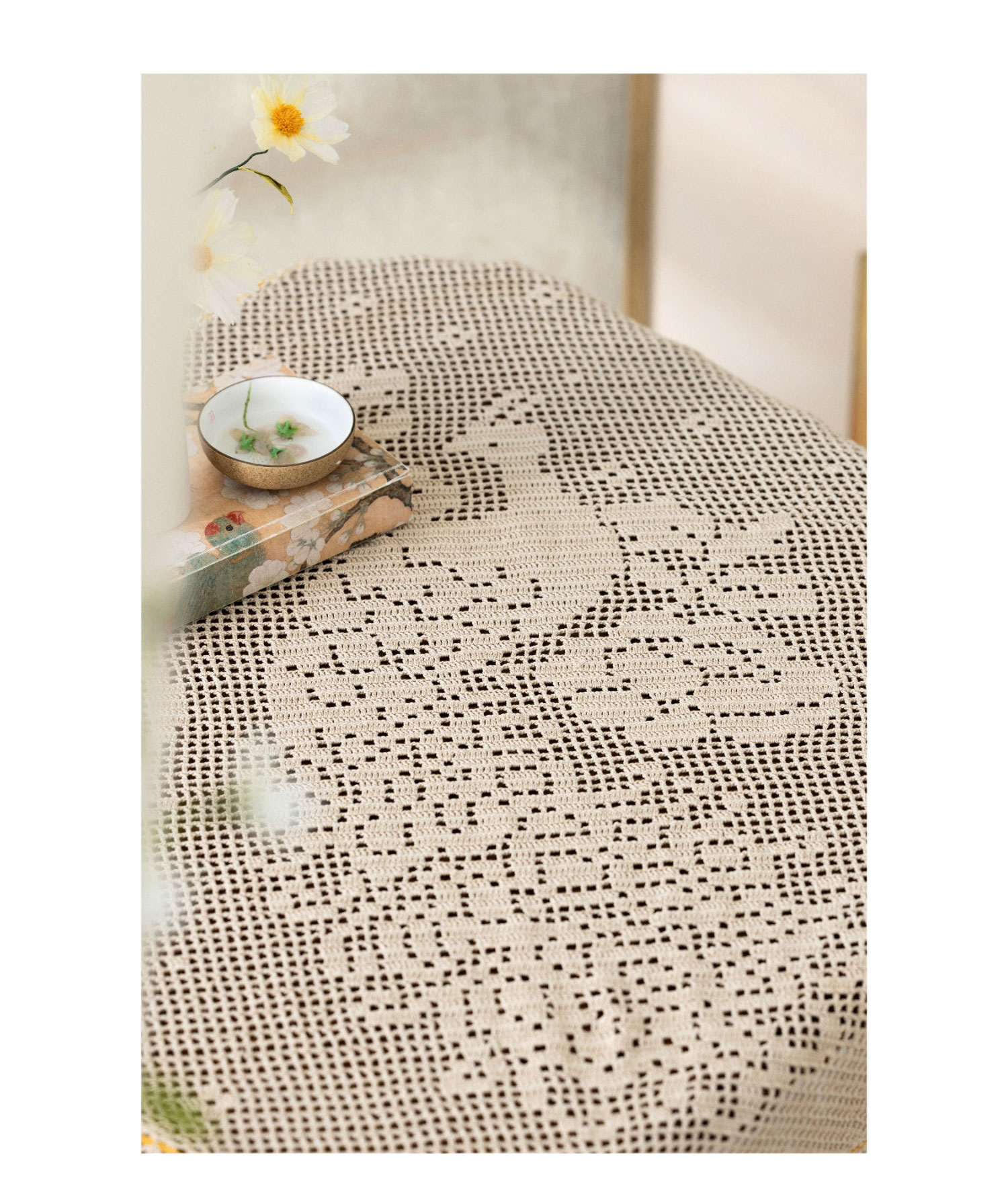 Peacock table,runner & sofa,back cushion,handmade crochet,lace,yarn ball,material package
