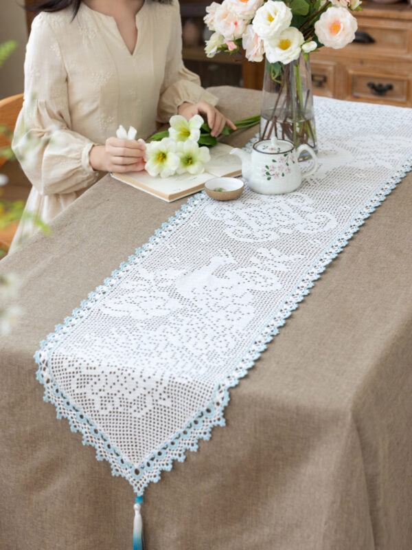 Peacock table runner & sofa back cushion handmade crochet lace yarn ball material package