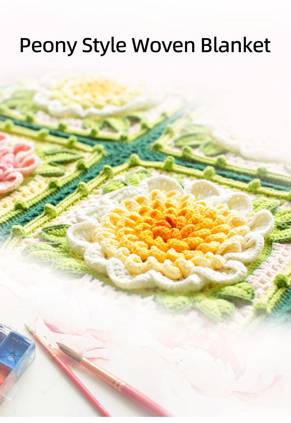 Peony Nine Squares Patchwork Blanket,Hand-woven,DIY Crochet,Blanket,Material Pack