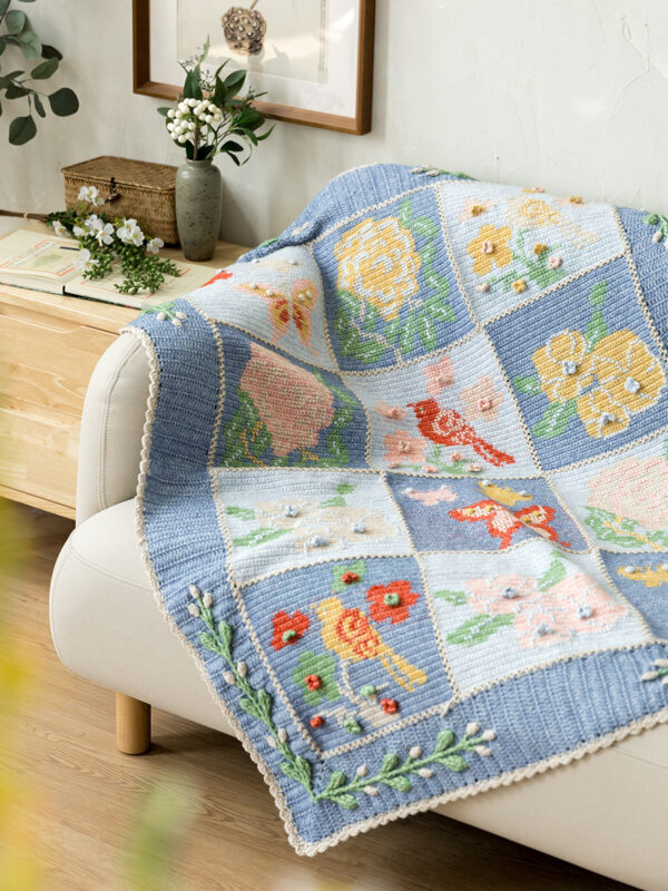 Peony Spring Peach Blossom Butterfly Magpie Crochet Jacquard Blanket DIY Crochet Homemade Blanket Material Pack 120×105cm