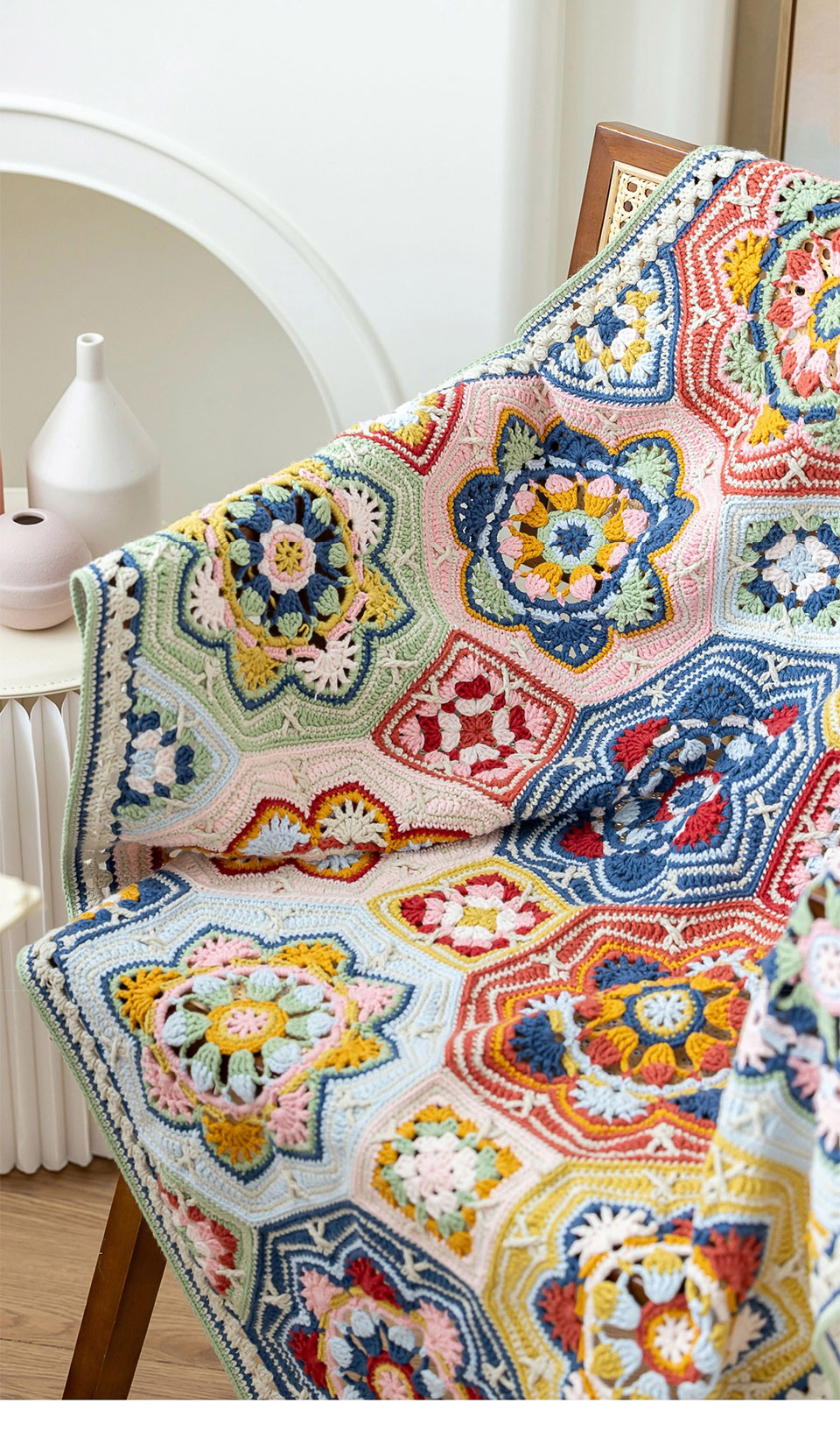 Persian tile patchwork blanket,crochet wool,knitting diy,side length