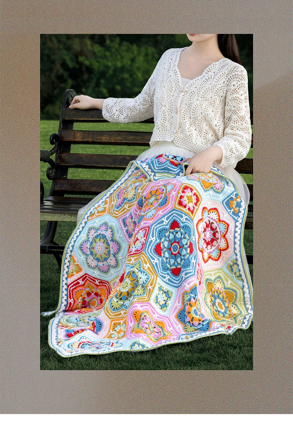 Persian tile patchwork blanket,crochet wool,knitting diy,side length